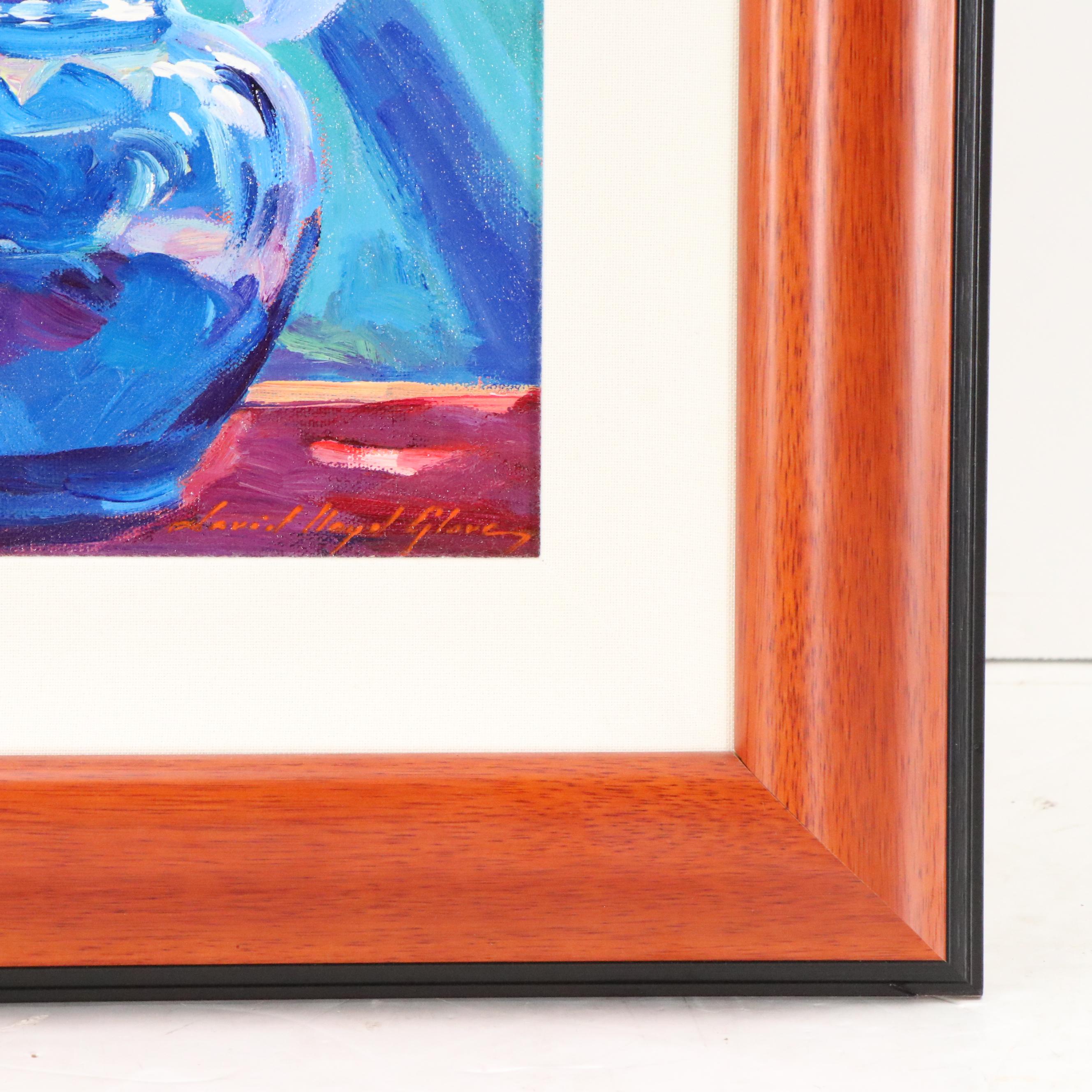 David Lloyd Glover Still Life Oil Painting "Lilies In Blue," 2012