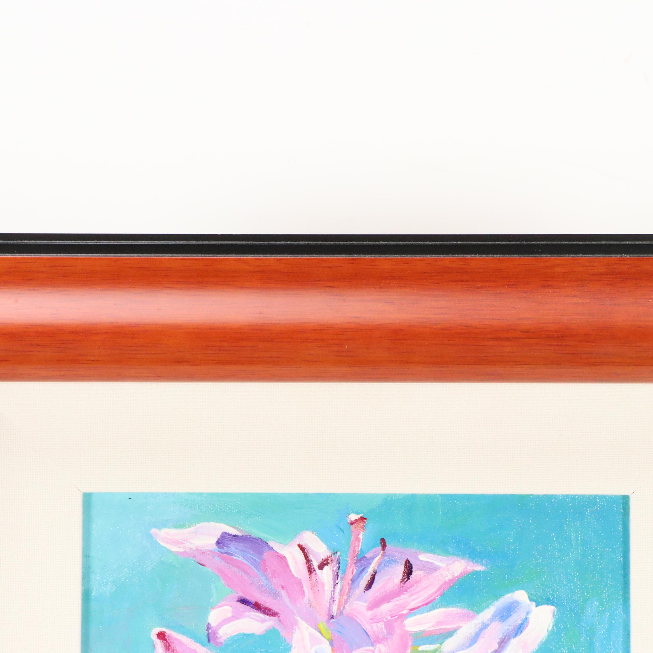 David Lloyd Glover Still Life Oil Painting "Lilies In Blue," 2012