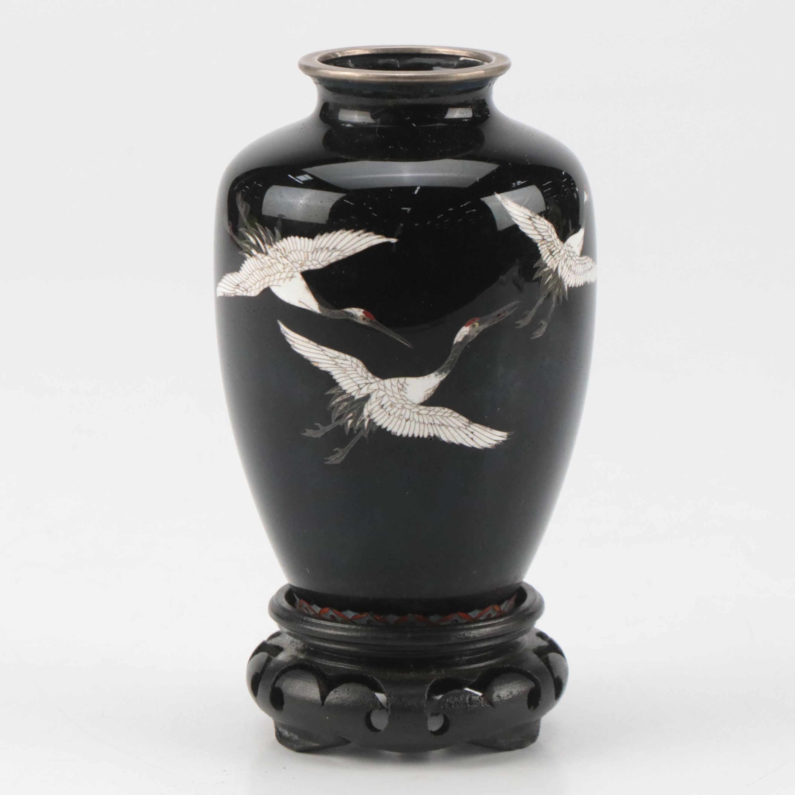 Inaba Japanese Cloisonne and Chinese Carved Resin Vases