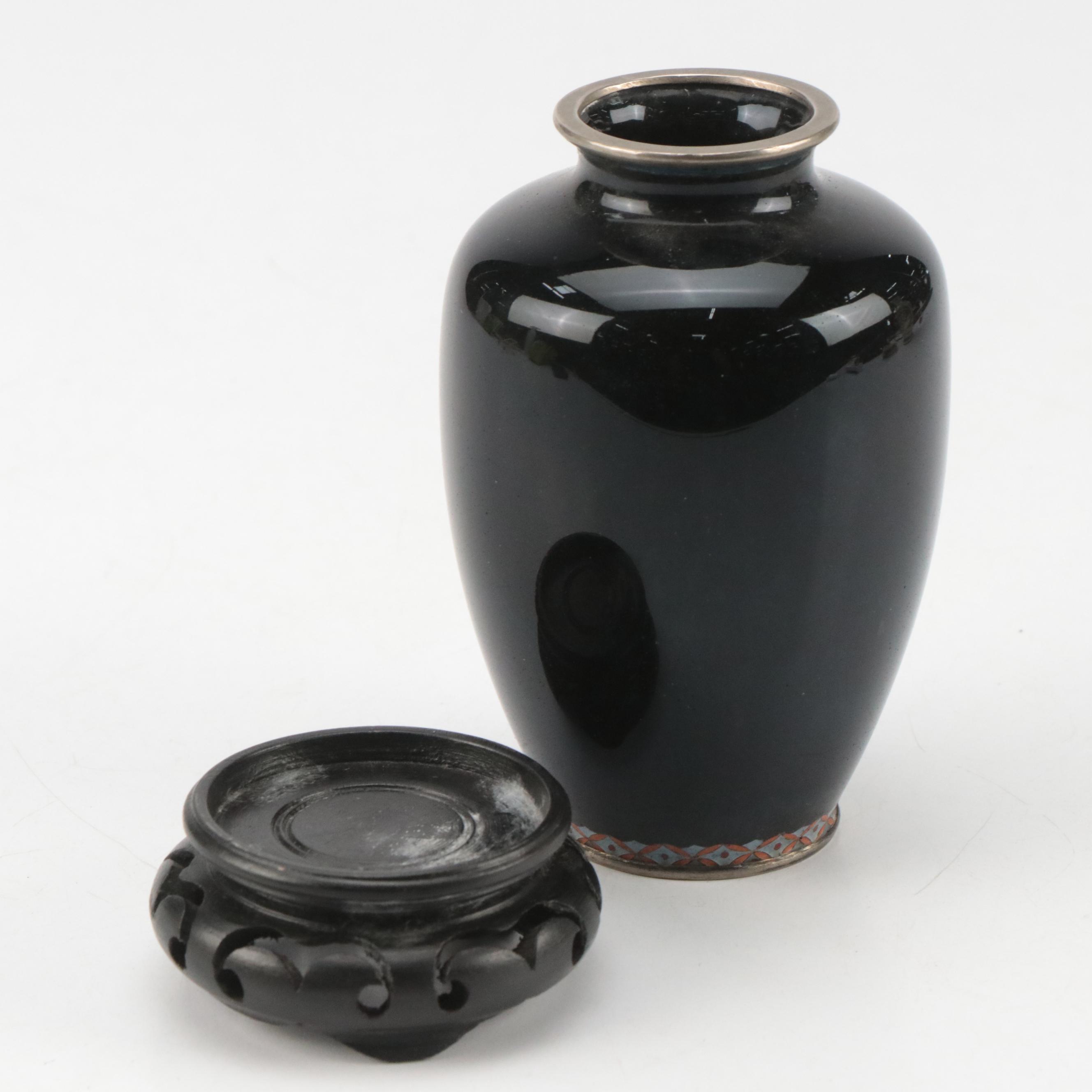 Inaba Japanese Cloisonne and Chinese Carved Resin Vases