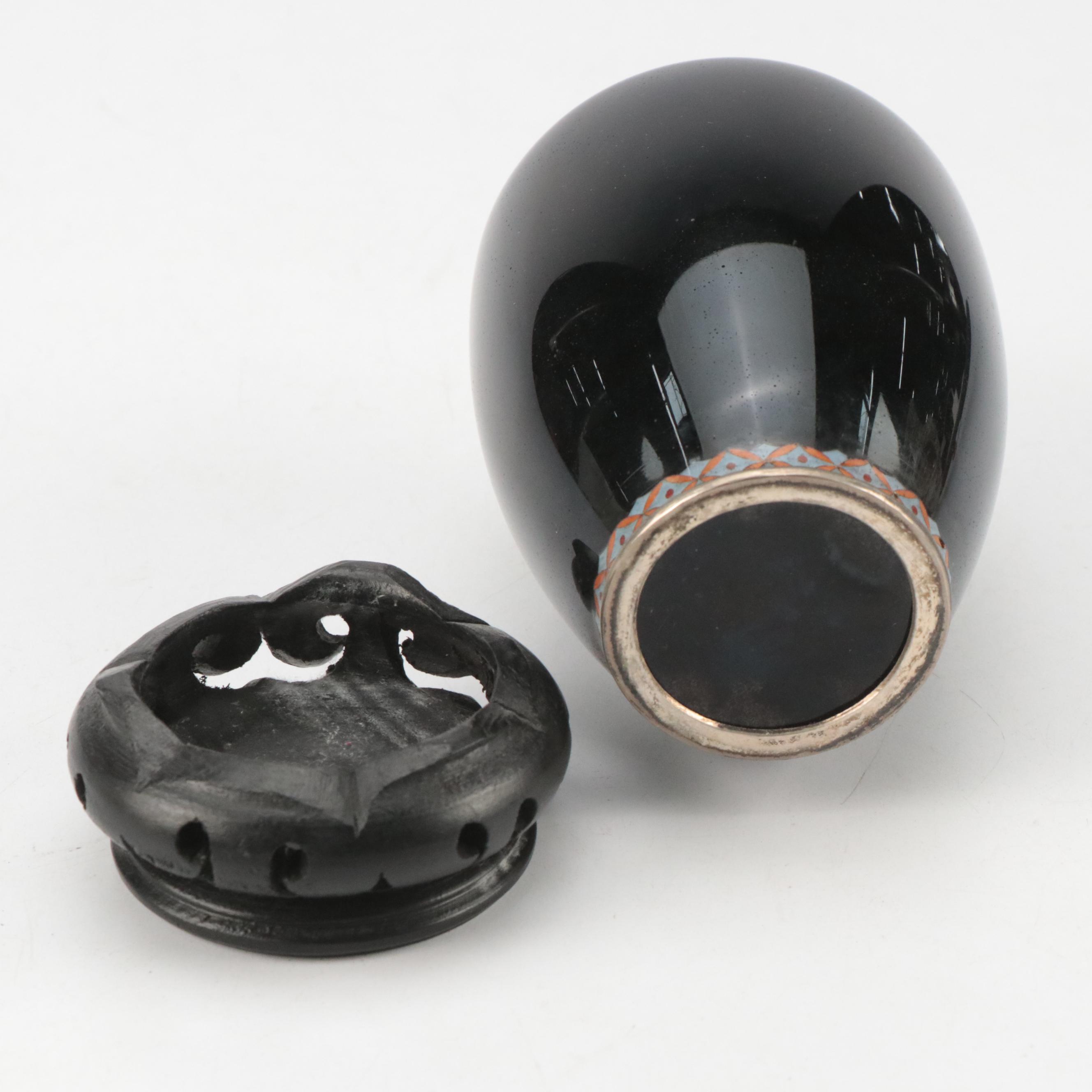 Inaba Japanese Cloisonne and Chinese Carved Resin Vases