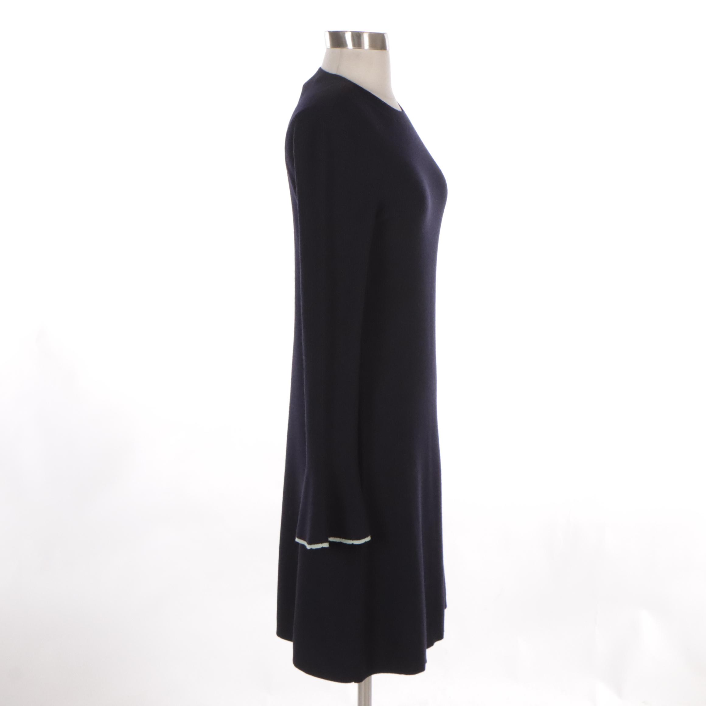 Tory Burch Ribbed Knit Flare Sleeve Sweater Dress in Medium Navy, New with Tag