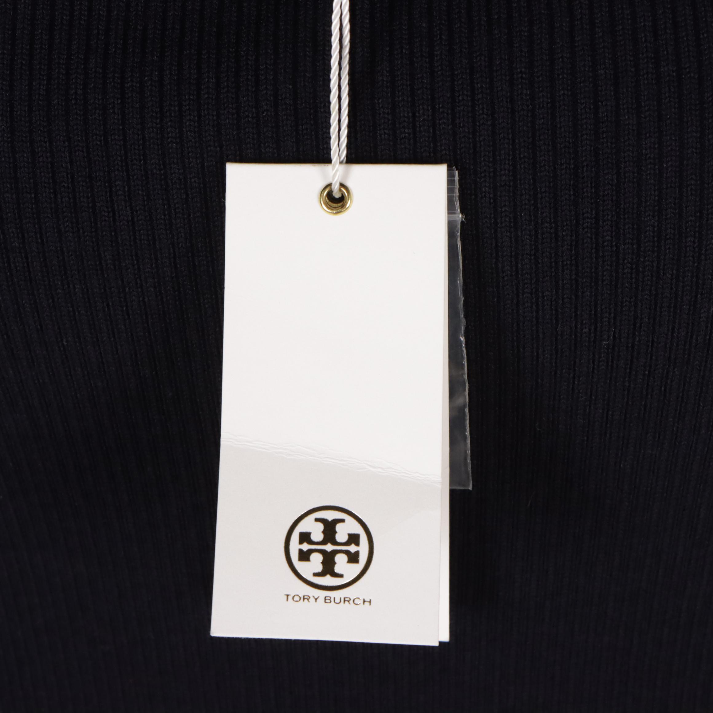 Tory Burch Ribbed Knit Flare Sleeve Sweater Dress in Medium Navy, New with Tag