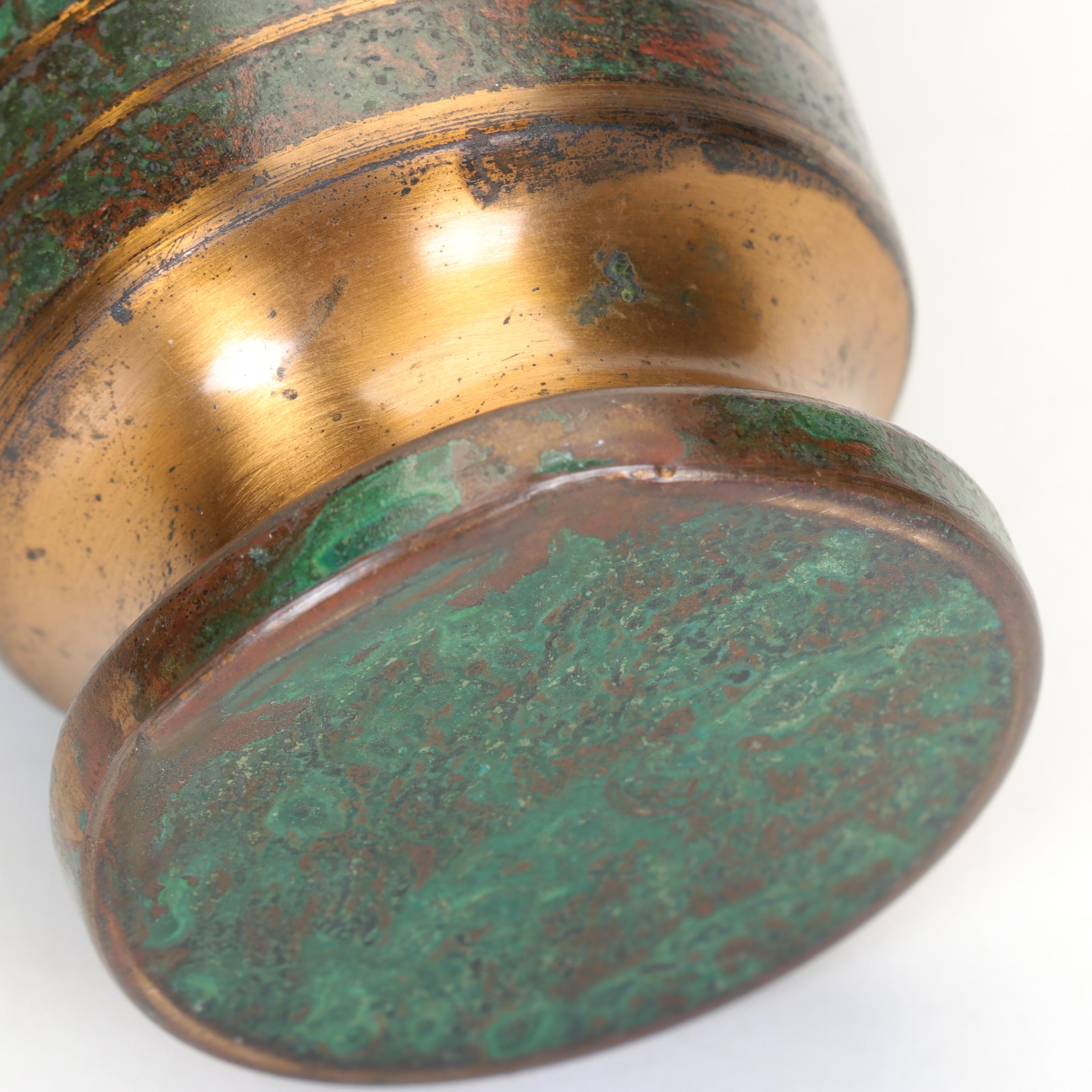 Carl Sorensen Verdigris Bronze Vase with Arts & Crafts Style Brass Candlesticks