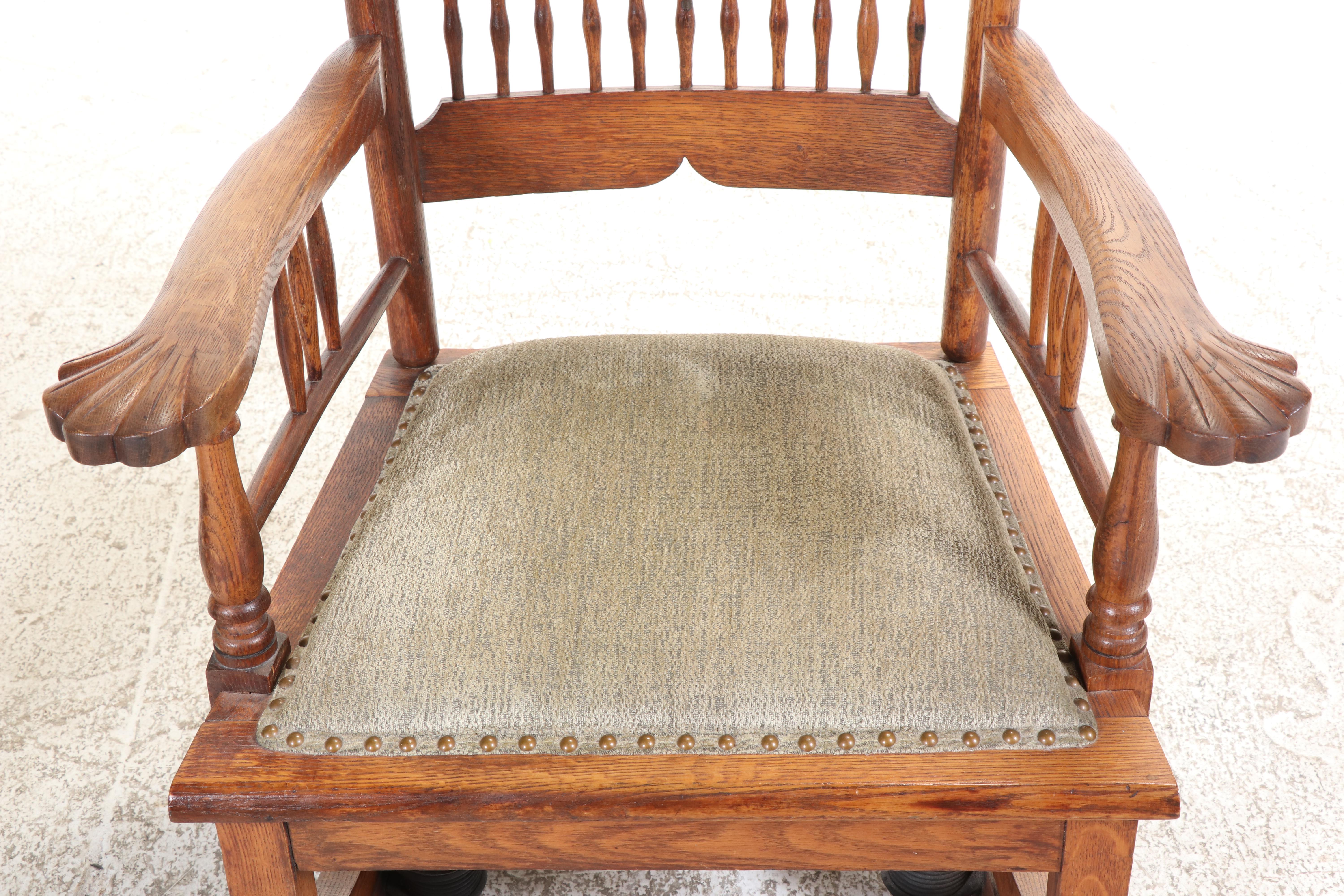 Late Victorian Quartersawn and Carved Oak Platform Rocker with Storage Ottoman