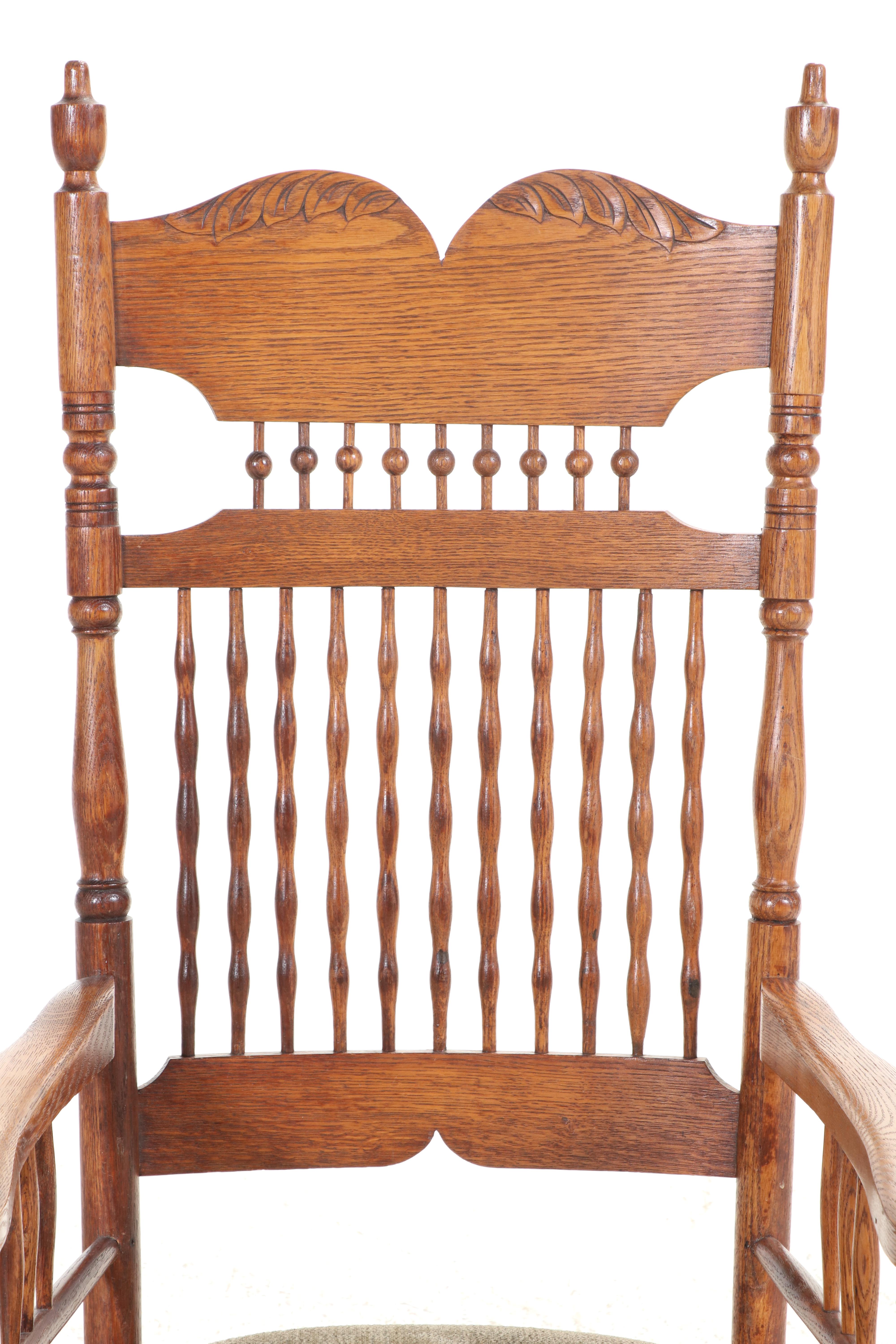 Late Victorian Quartersawn and Carved Oak Platform Rocker with Storage Ottoman