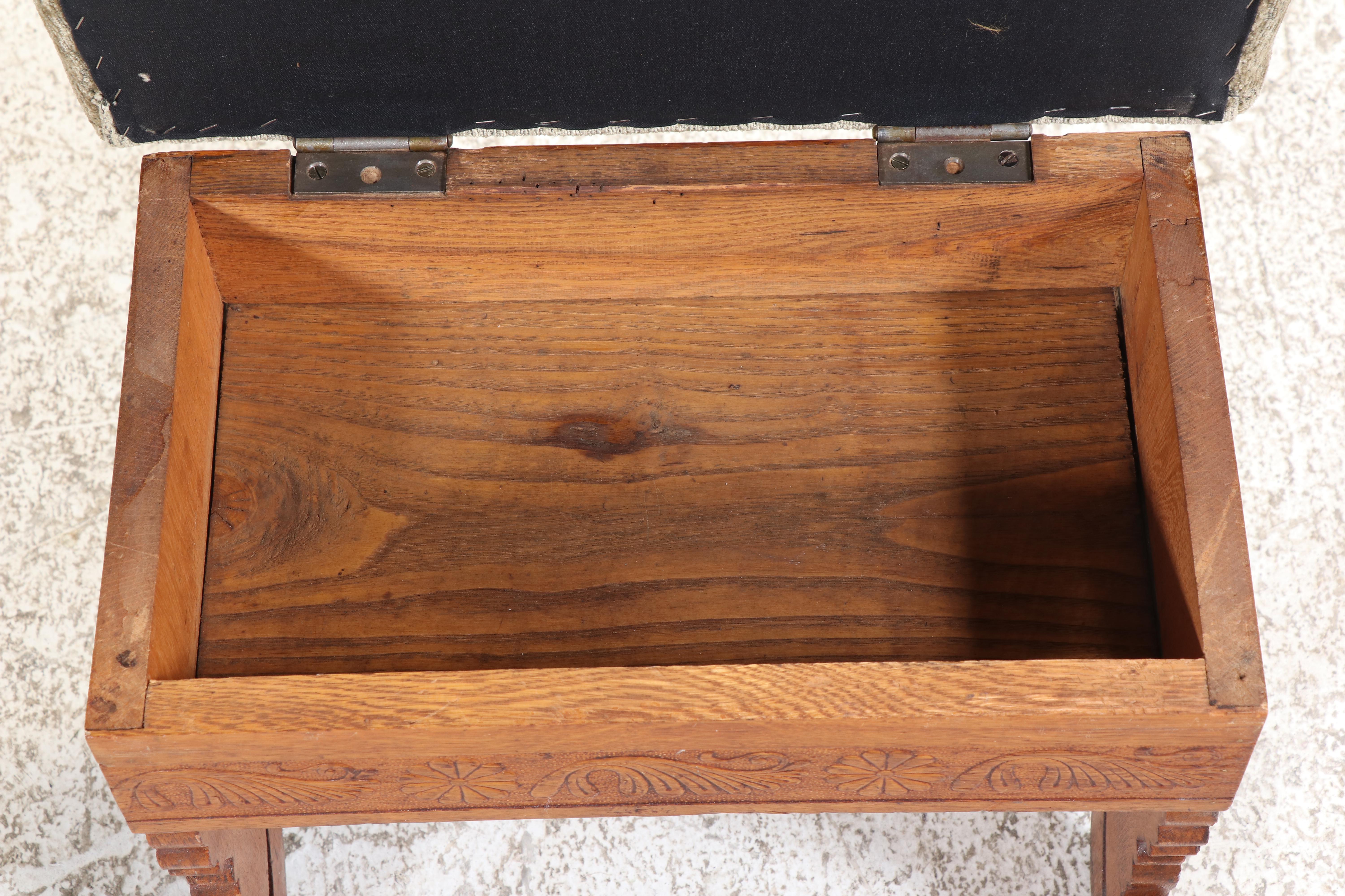 Late Victorian Quartersawn and Carved Oak Platform Rocker with Storage Ottoman