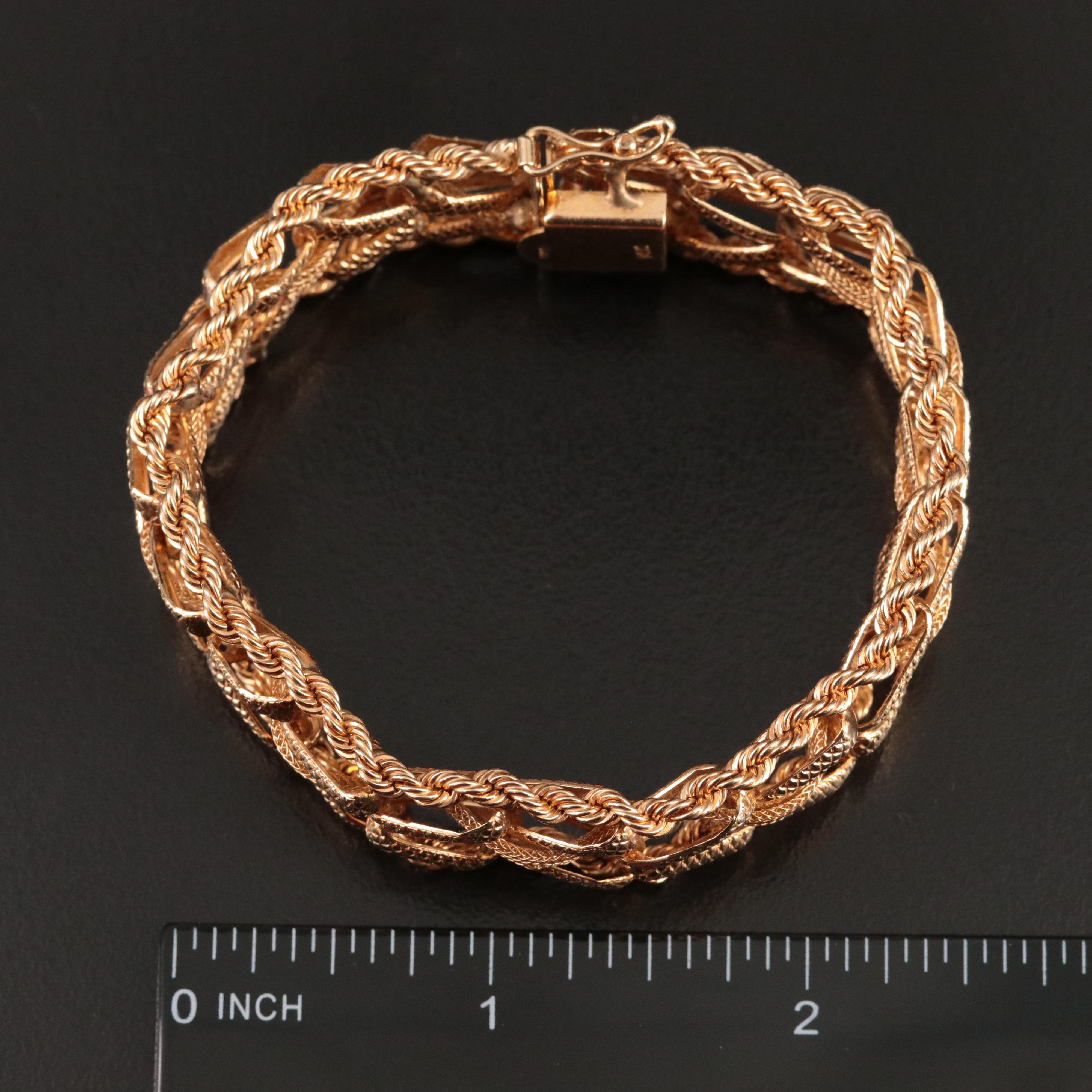 14K Rope, Mesh and Chevron Link Bracelet