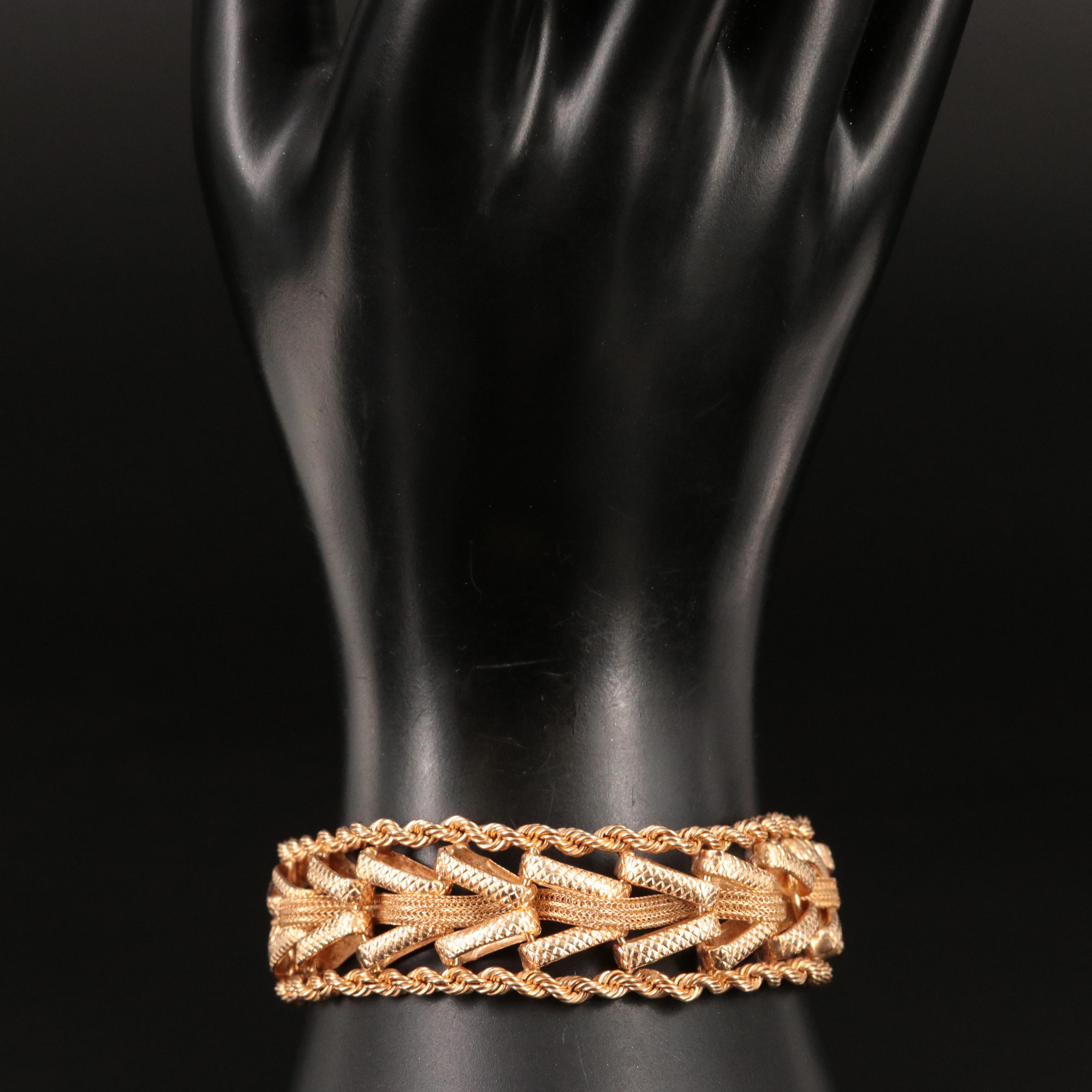 14K Rope, Mesh and Chevron Link Bracelet