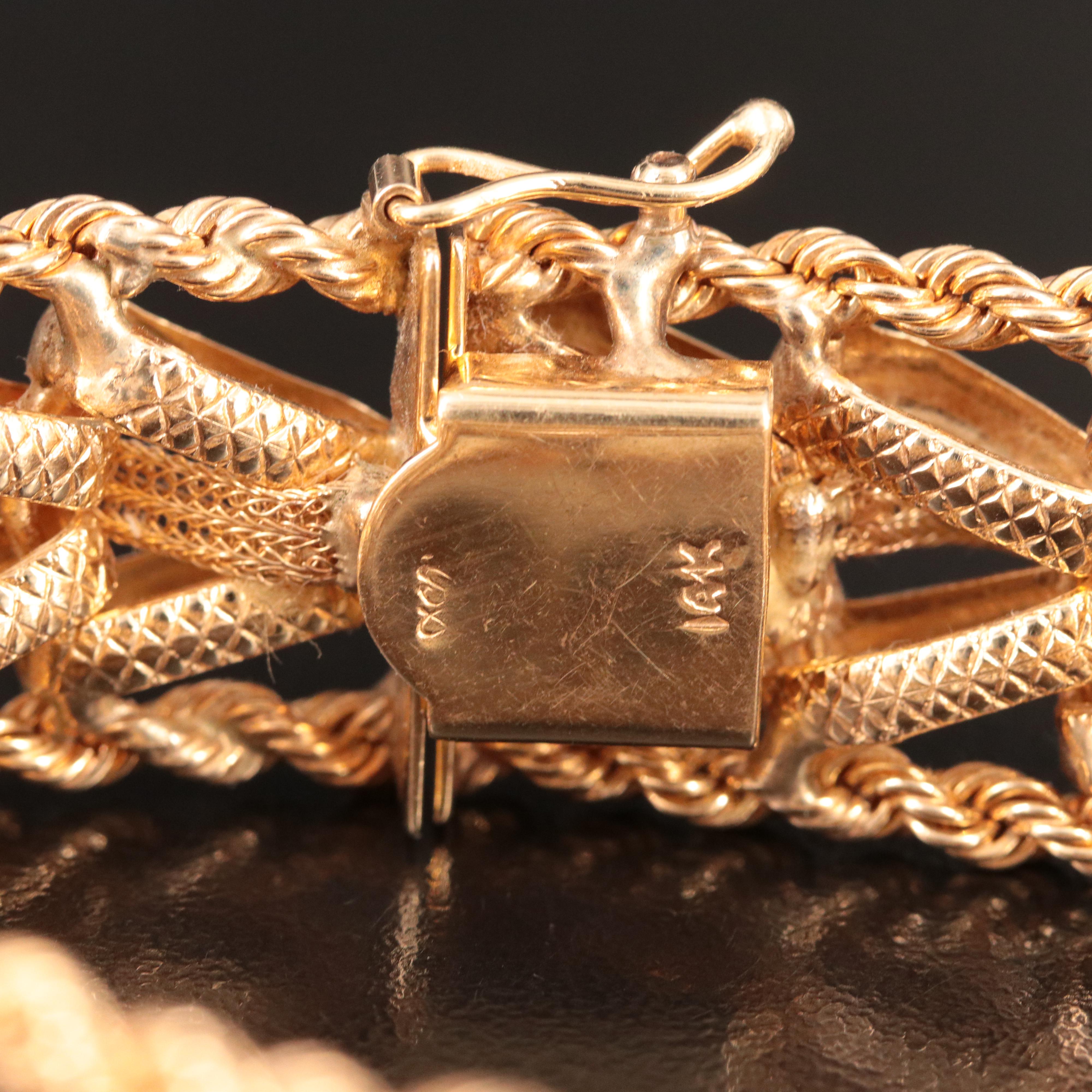 14K Rope, Mesh and Chevron Link Bracelet