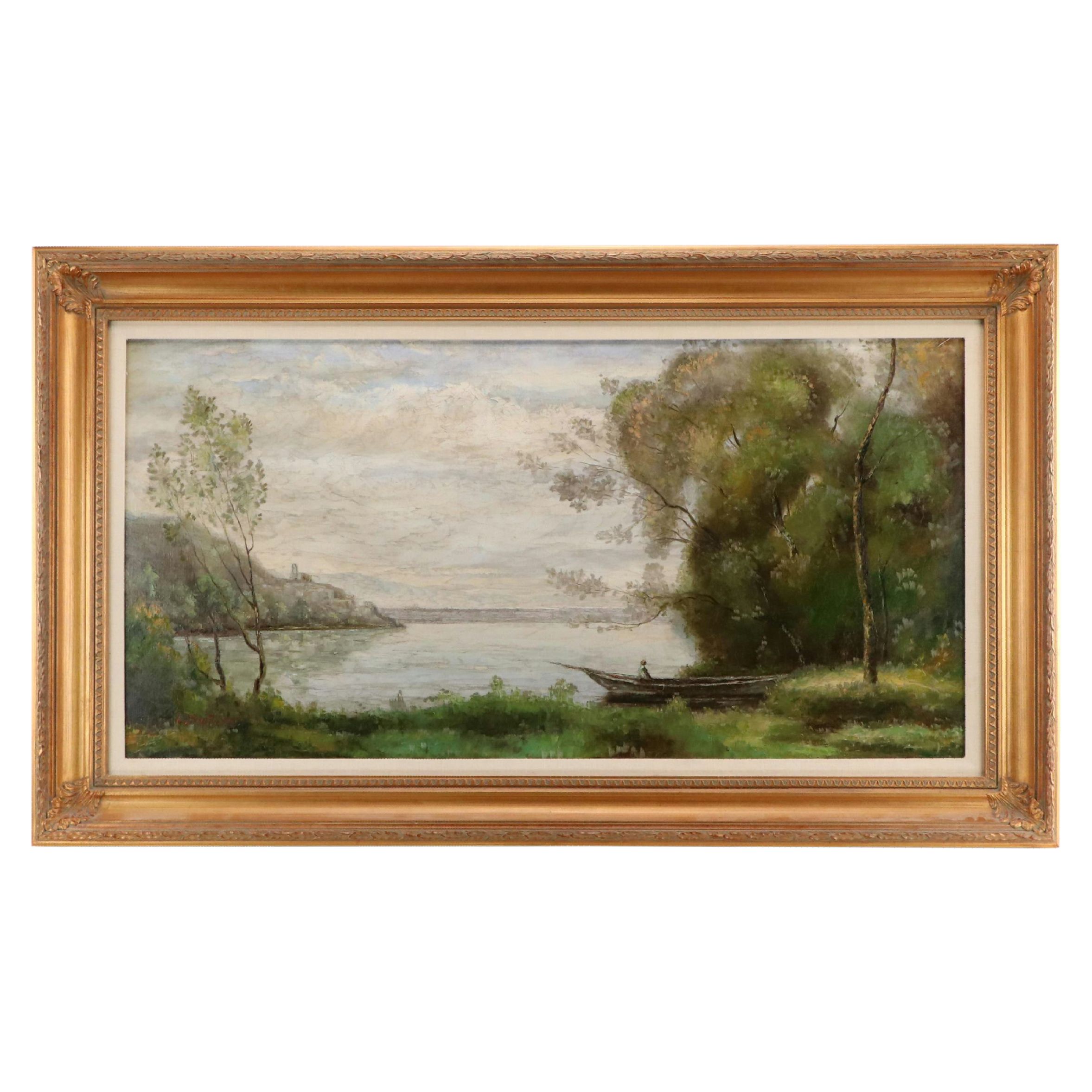 L. Stephano Large-Scale Oil Painting of Riverscape
