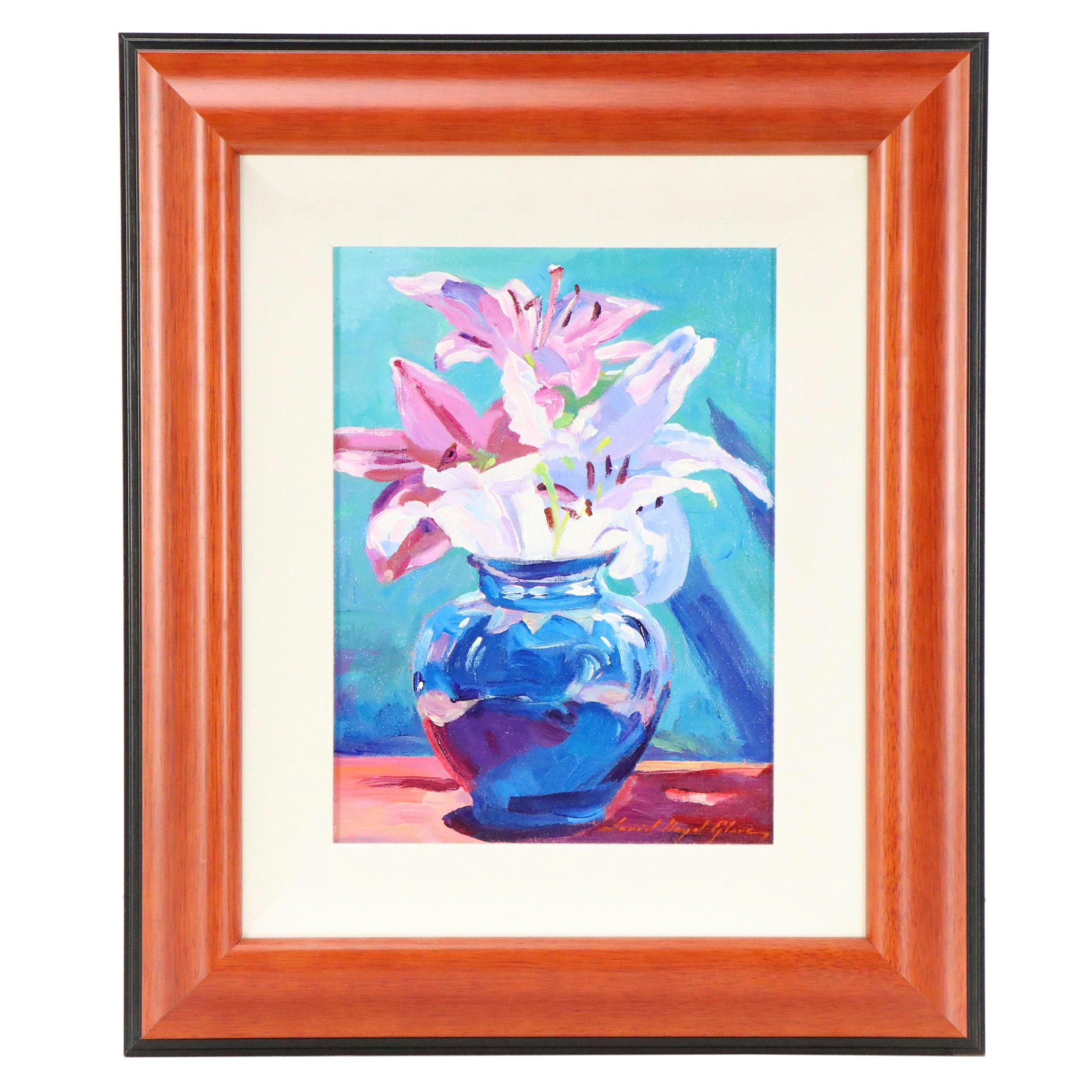David Lloyd Glover Still Life Oil Painting "Lilies In Blue," 2012