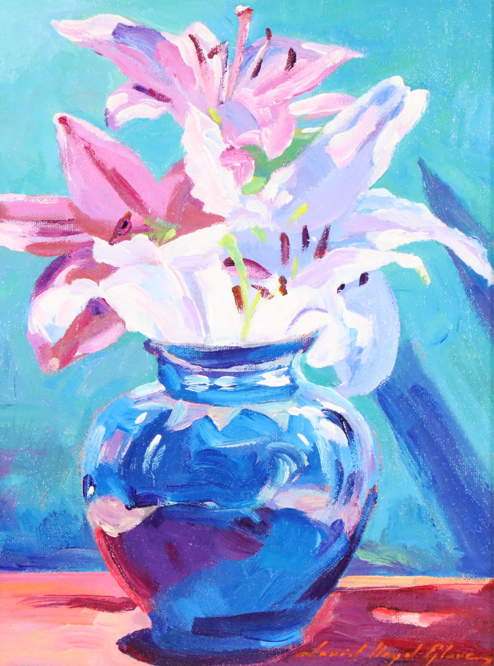 David Lloyd Glover Still Life Oil Painting "Lilies In Blue," 2012