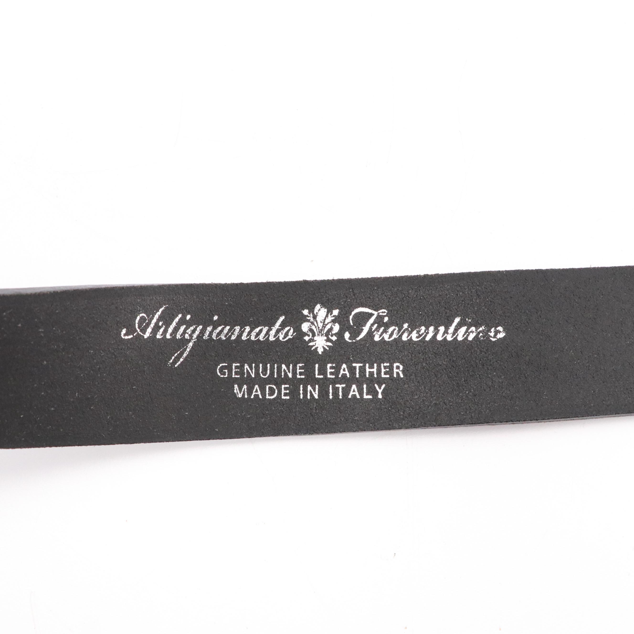 Artigianato Fiorentino Black Leather Belt with Woven Buckle