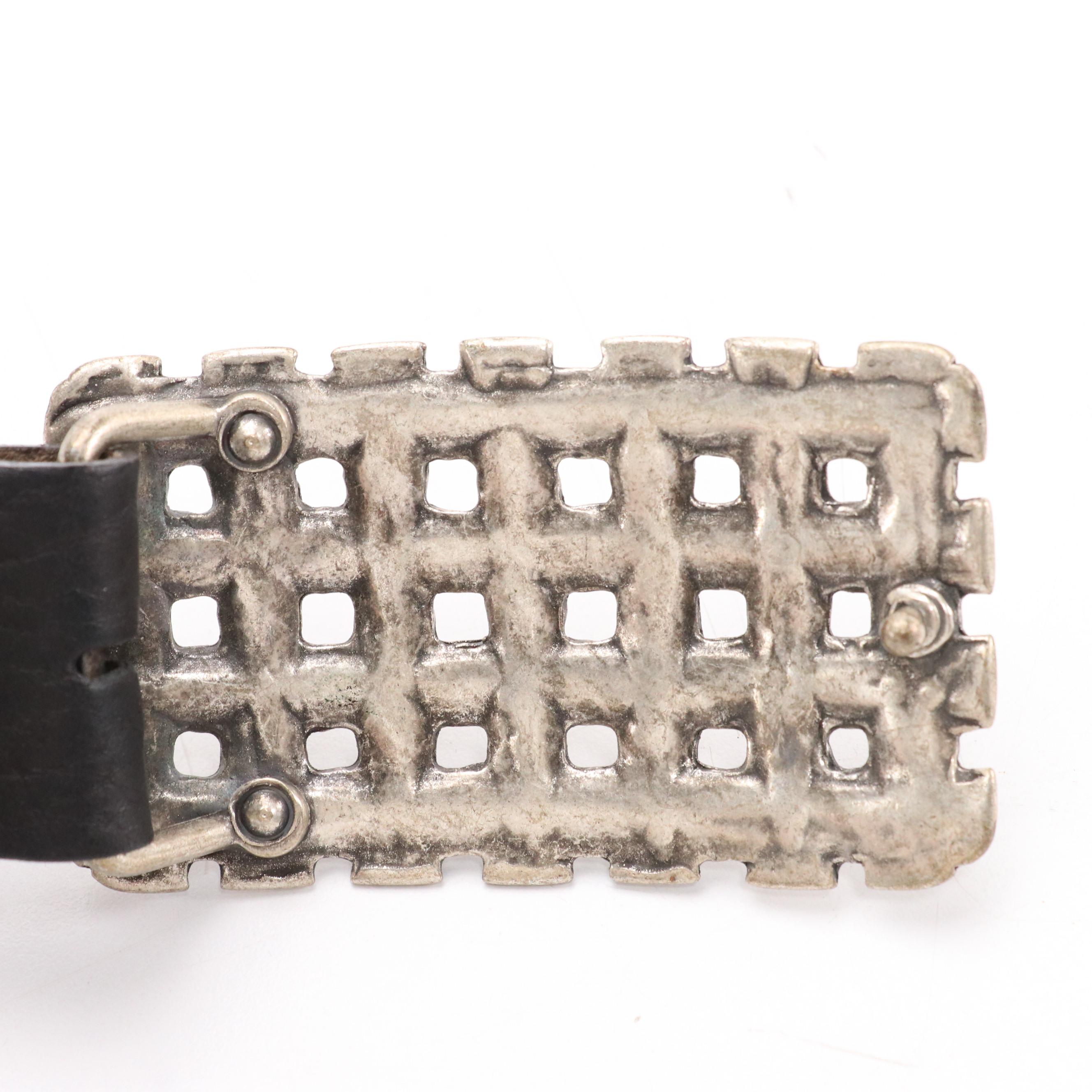 Artigianato Fiorentino Black Leather Belt with Woven Buckle