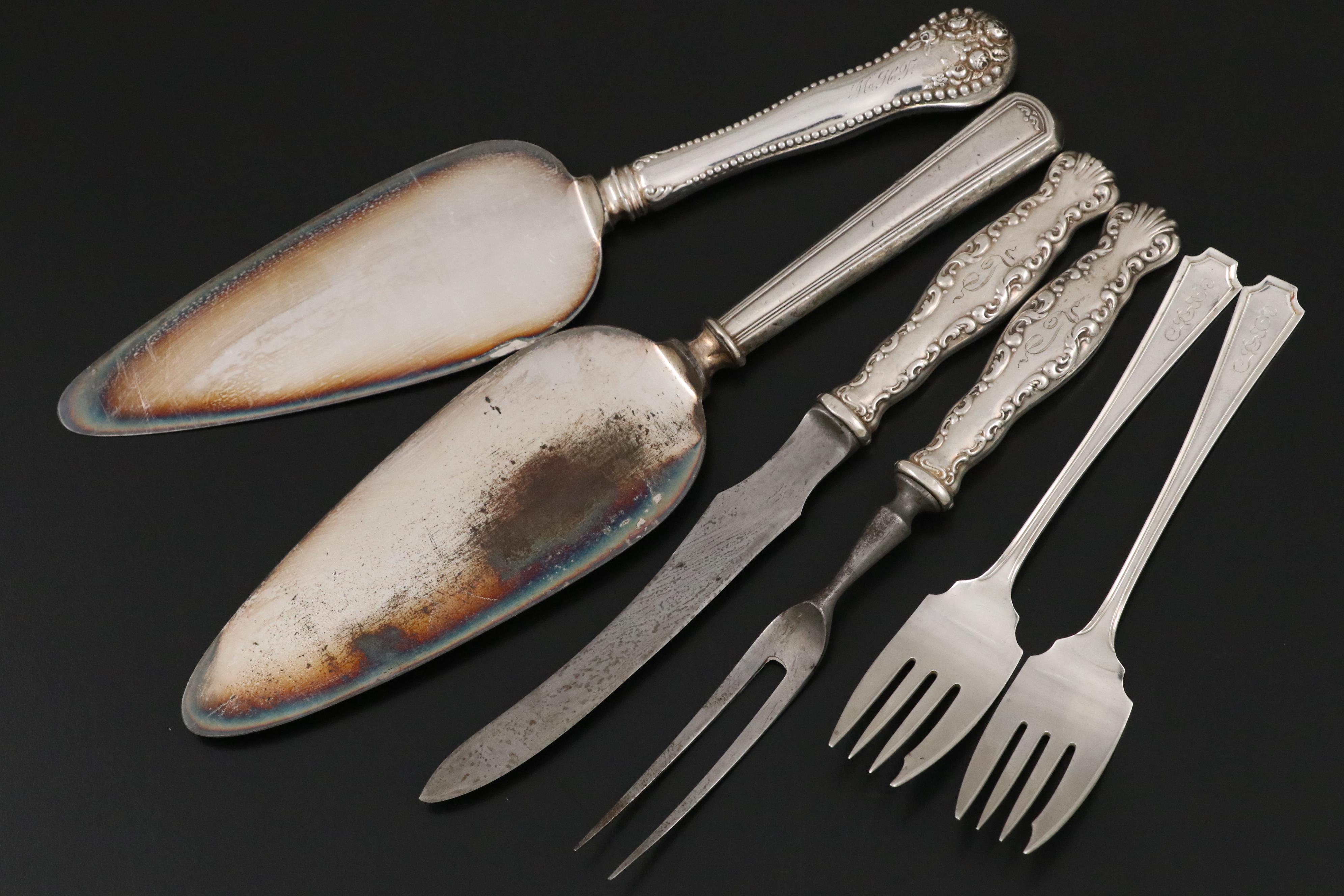 Durgin "Fairfax" Sterling Silver Salad Forks with Sterling Handled Serveware