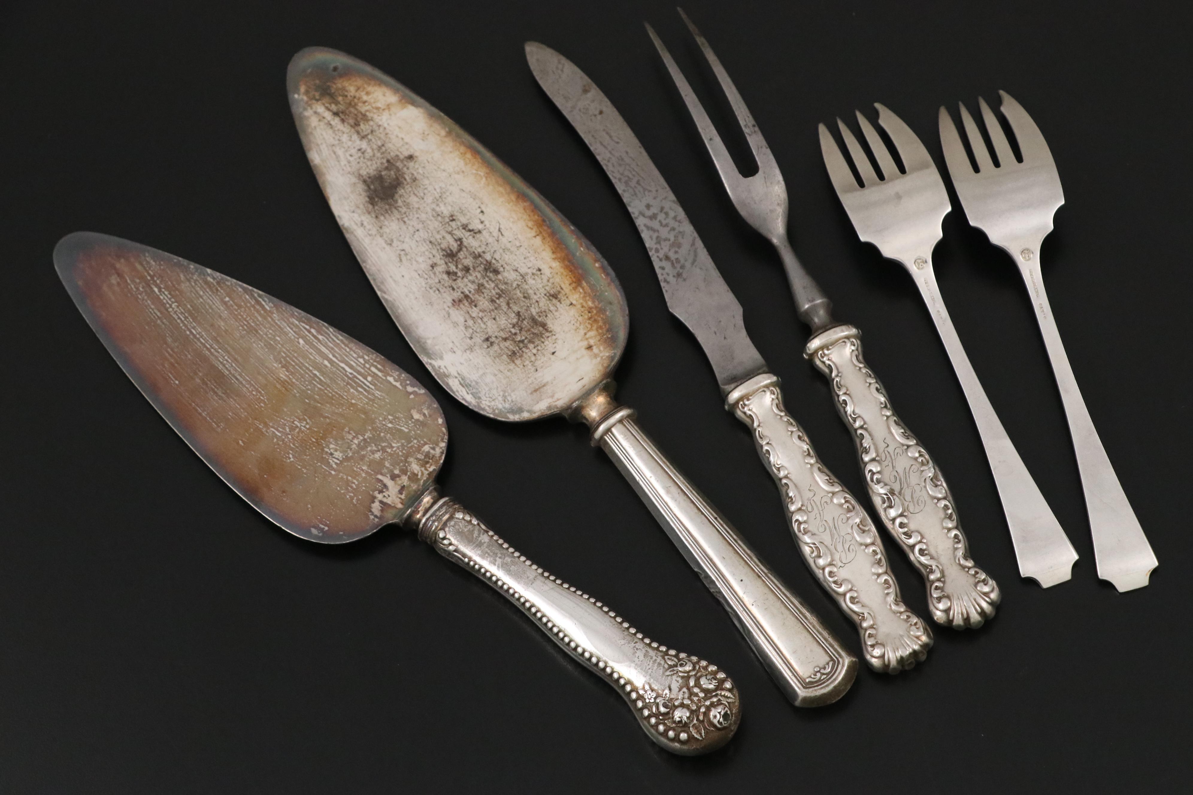 Durgin "Fairfax" Sterling Silver Salad Forks with Sterling Handled Serveware