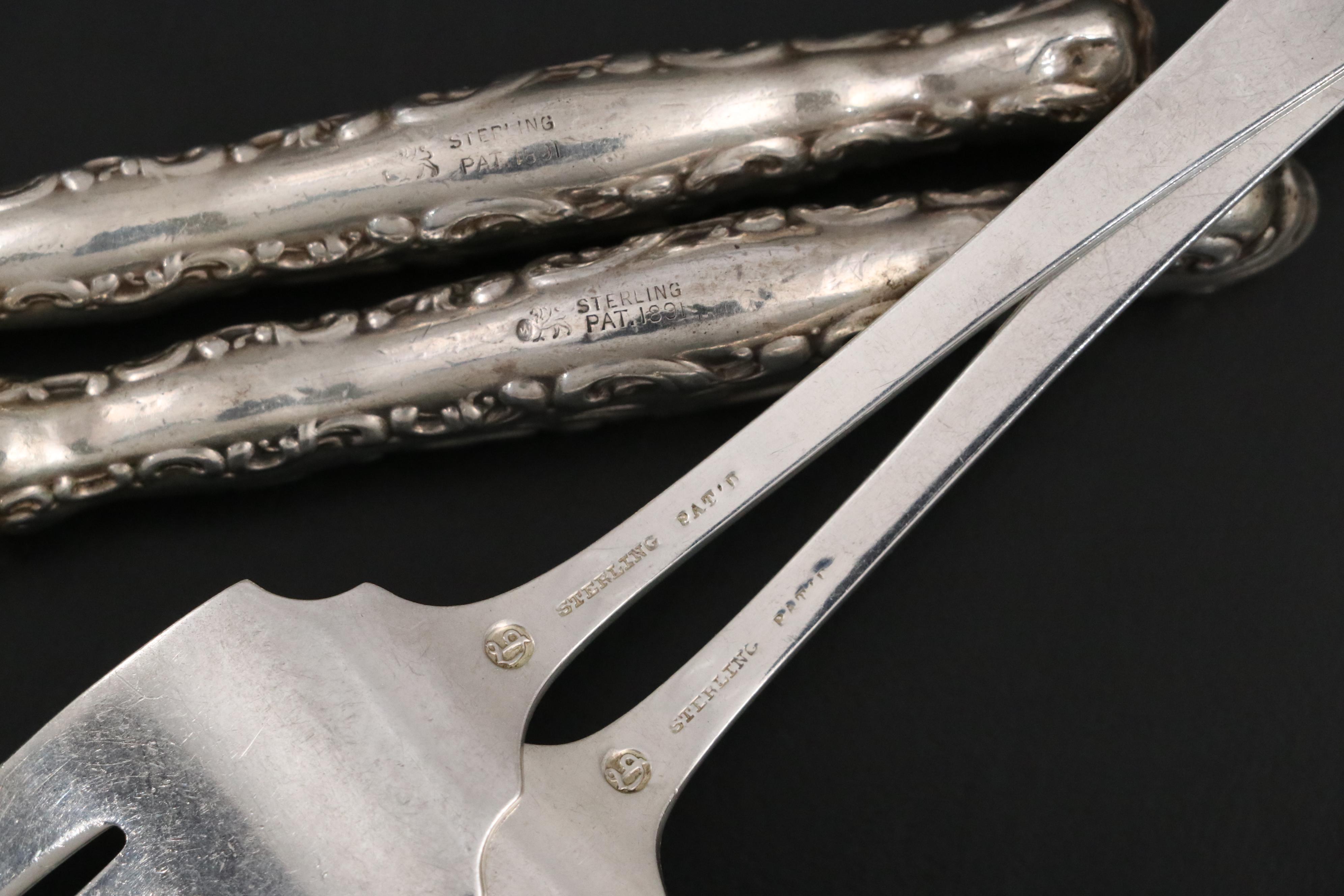 Durgin "Fairfax" Sterling Silver Salad Forks with Sterling Handled Serveware