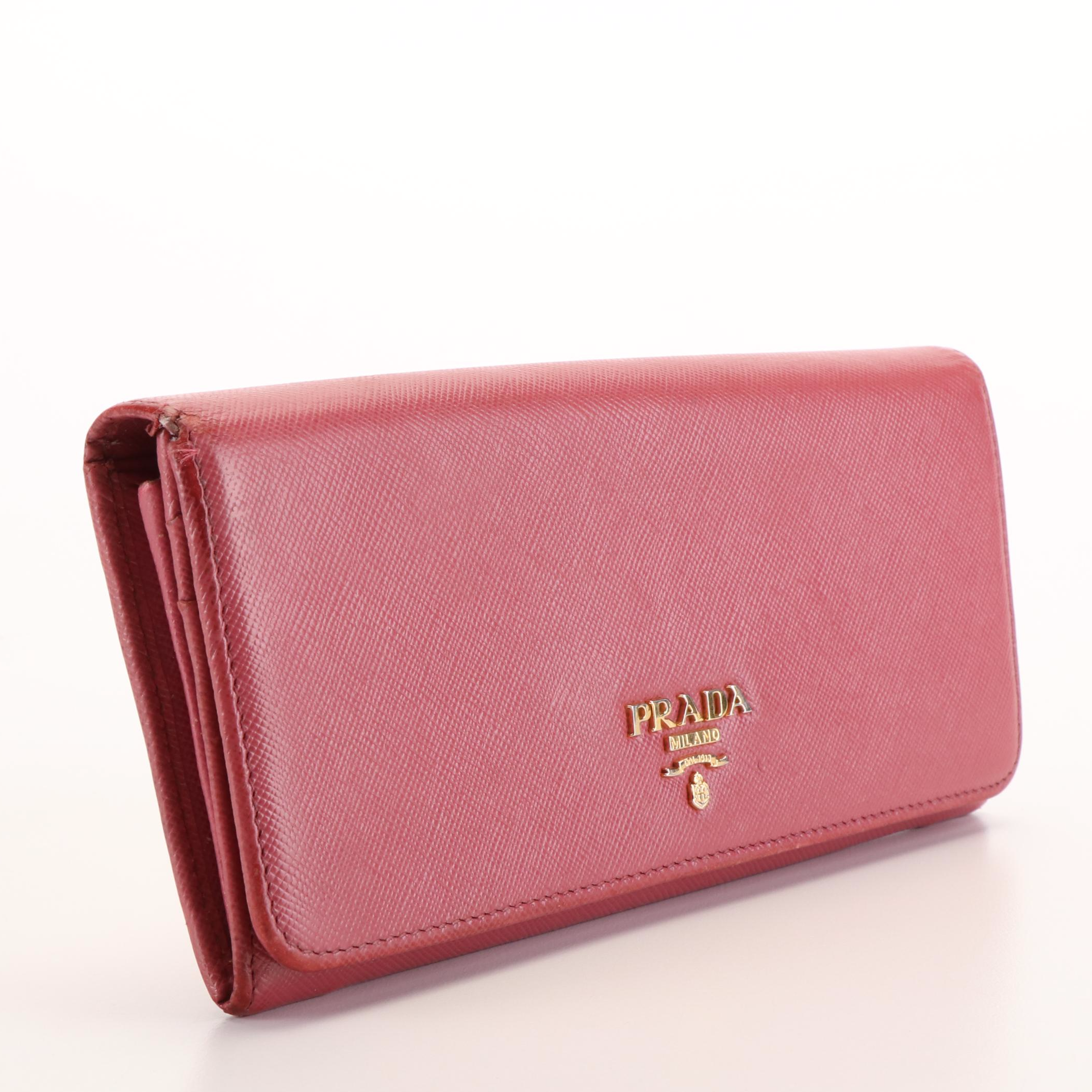 Prada Pink Saffiano Lux Leather Flap  Continental Wallet
