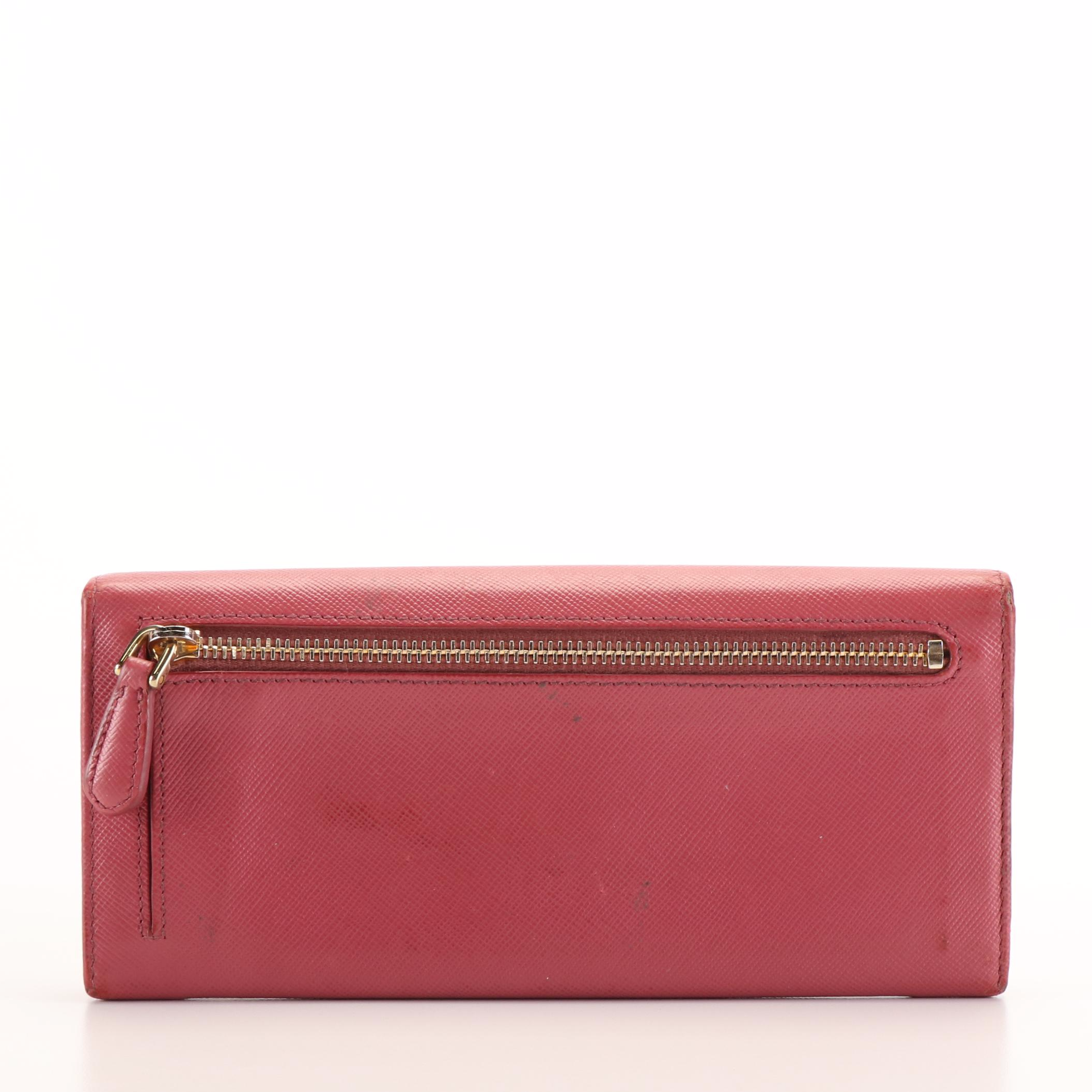 Prada Pink Saffiano Lux Leather Flap  Continental Wallet