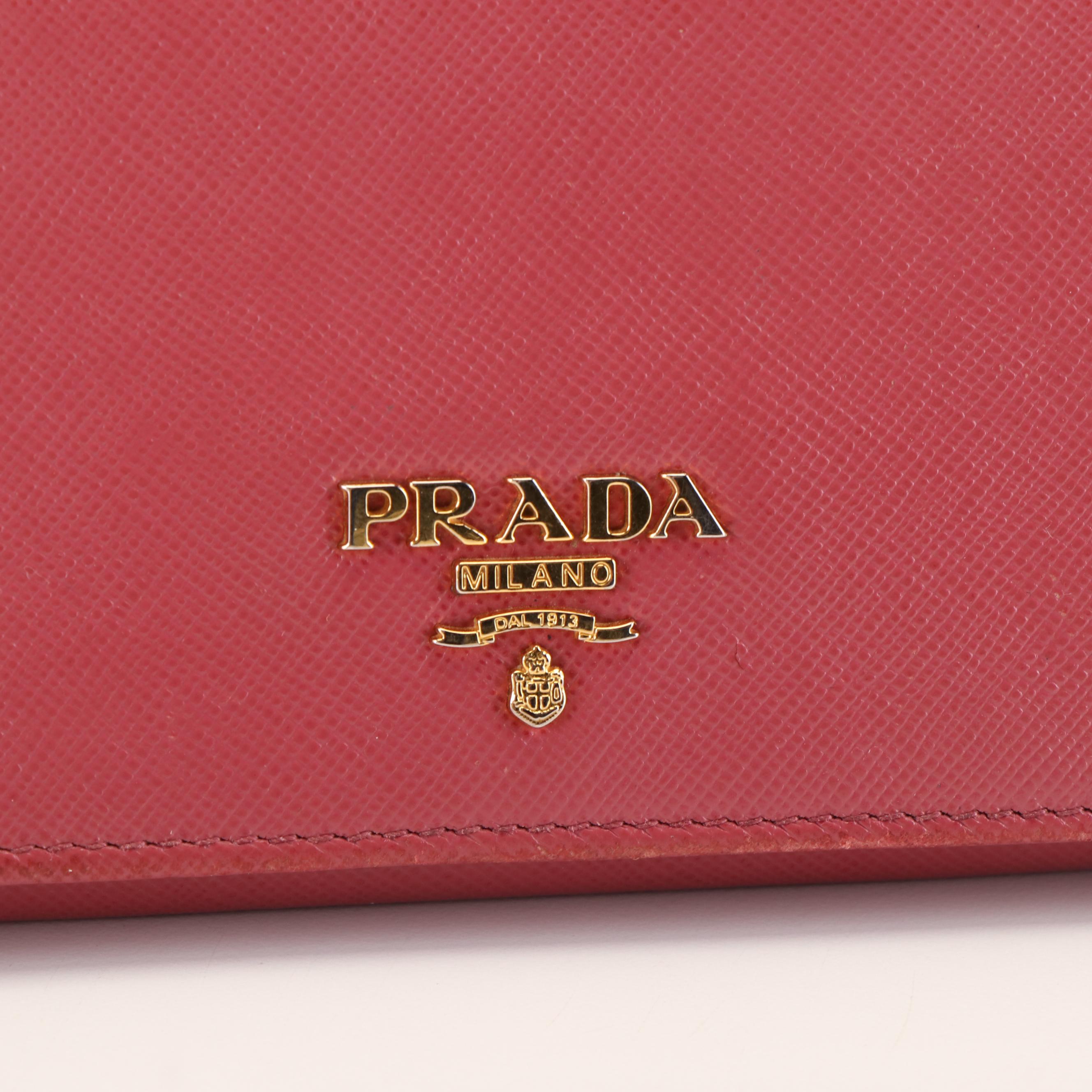 Prada Pink Saffiano Lux Leather Flap  Continental Wallet
