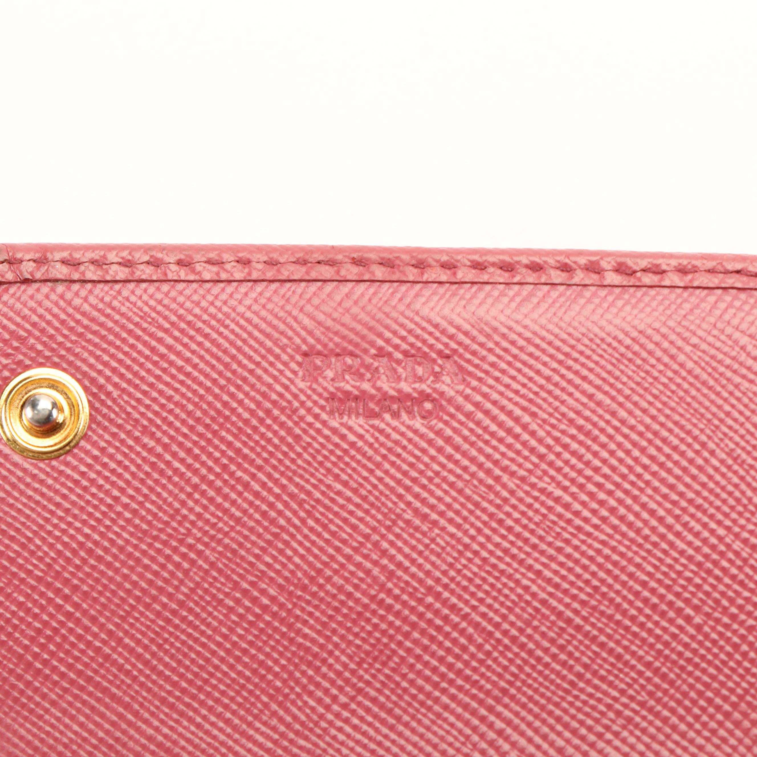 Prada Pink Saffiano Lux Leather Flap  Continental Wallet