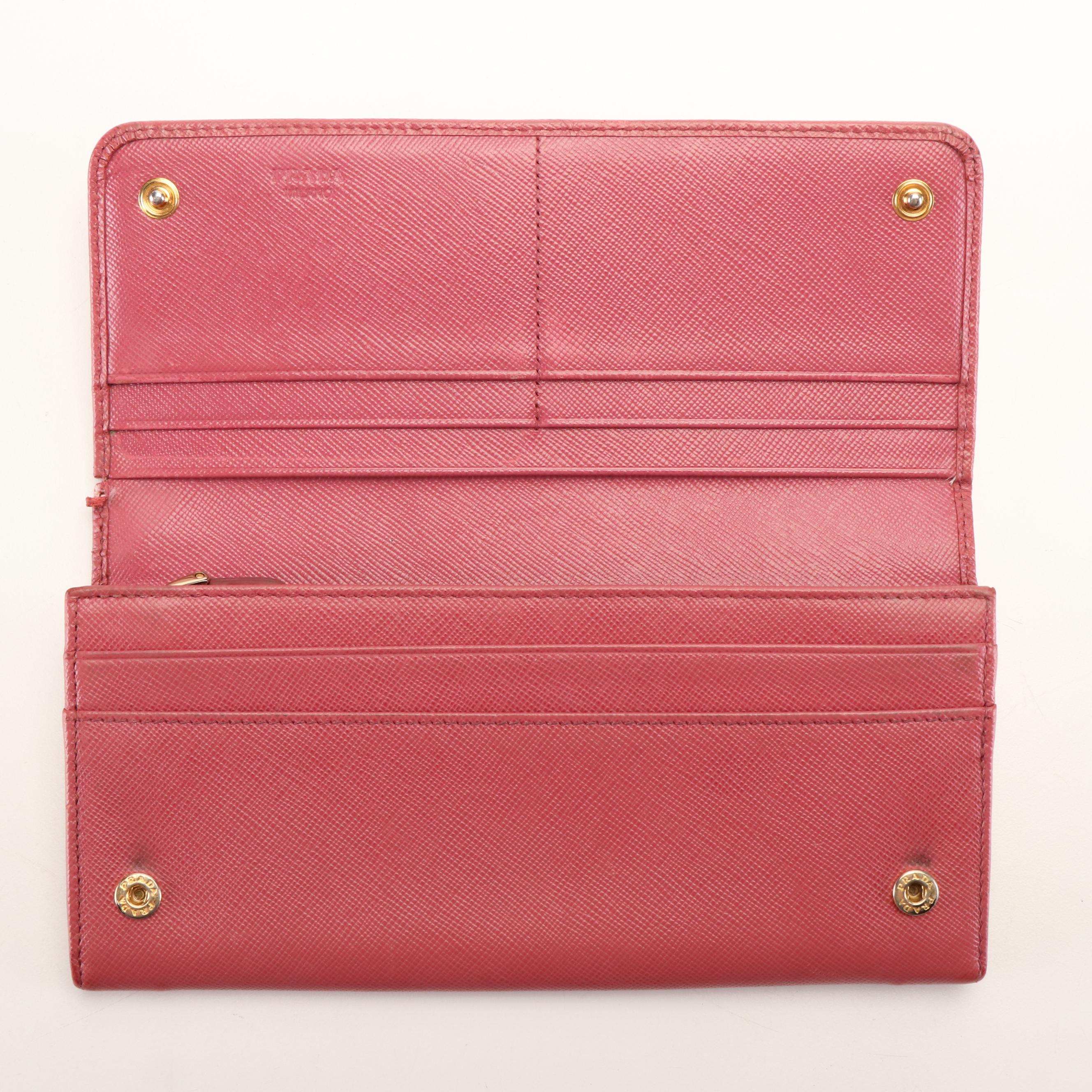Prada Pink Saffiano Lux Leather Flap  Continental Wallet