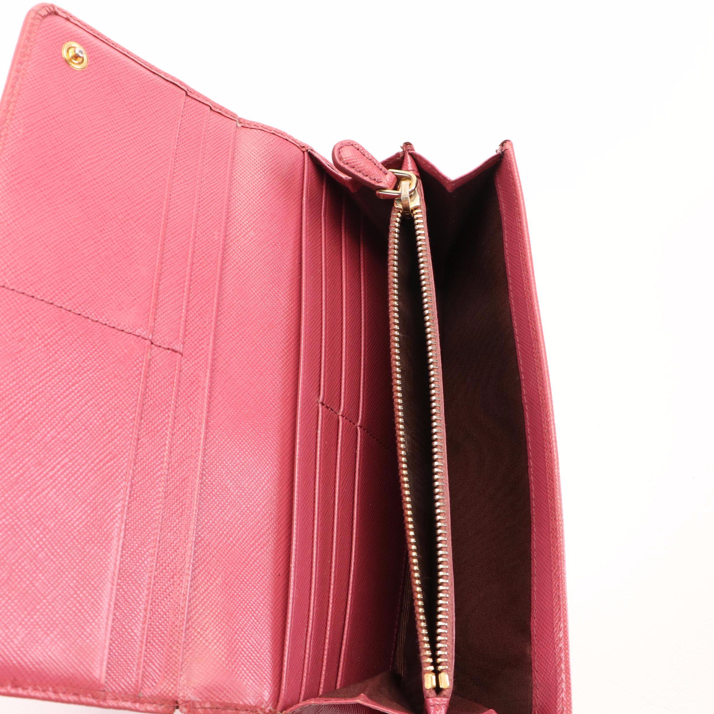 Prada Pink Saffiano Lux Leather Flap  Continental Wallet