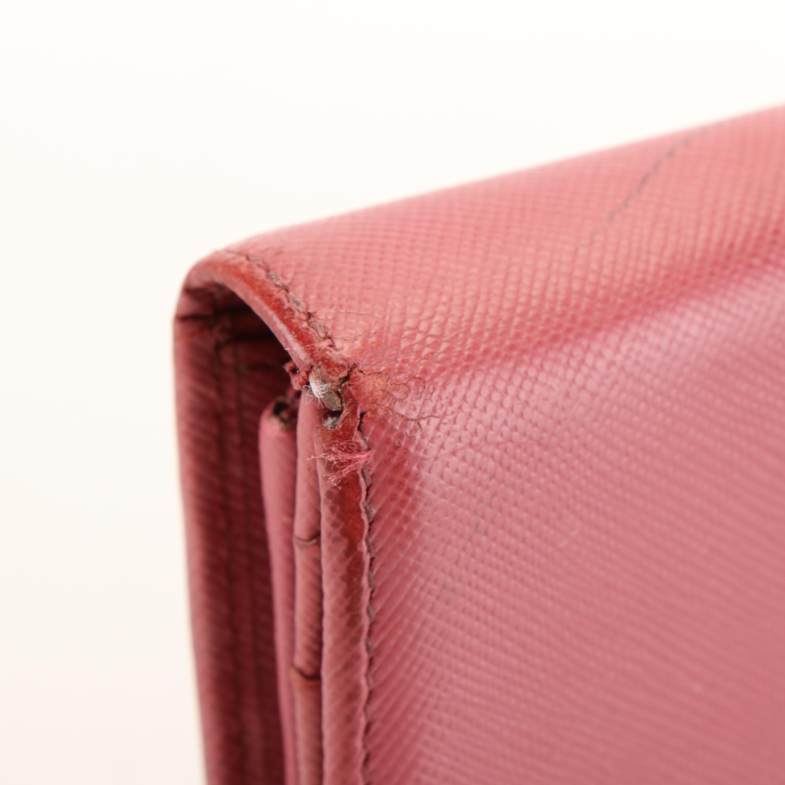 Prada Pink Saffiano Lux Leather Flap  Continental Wallet