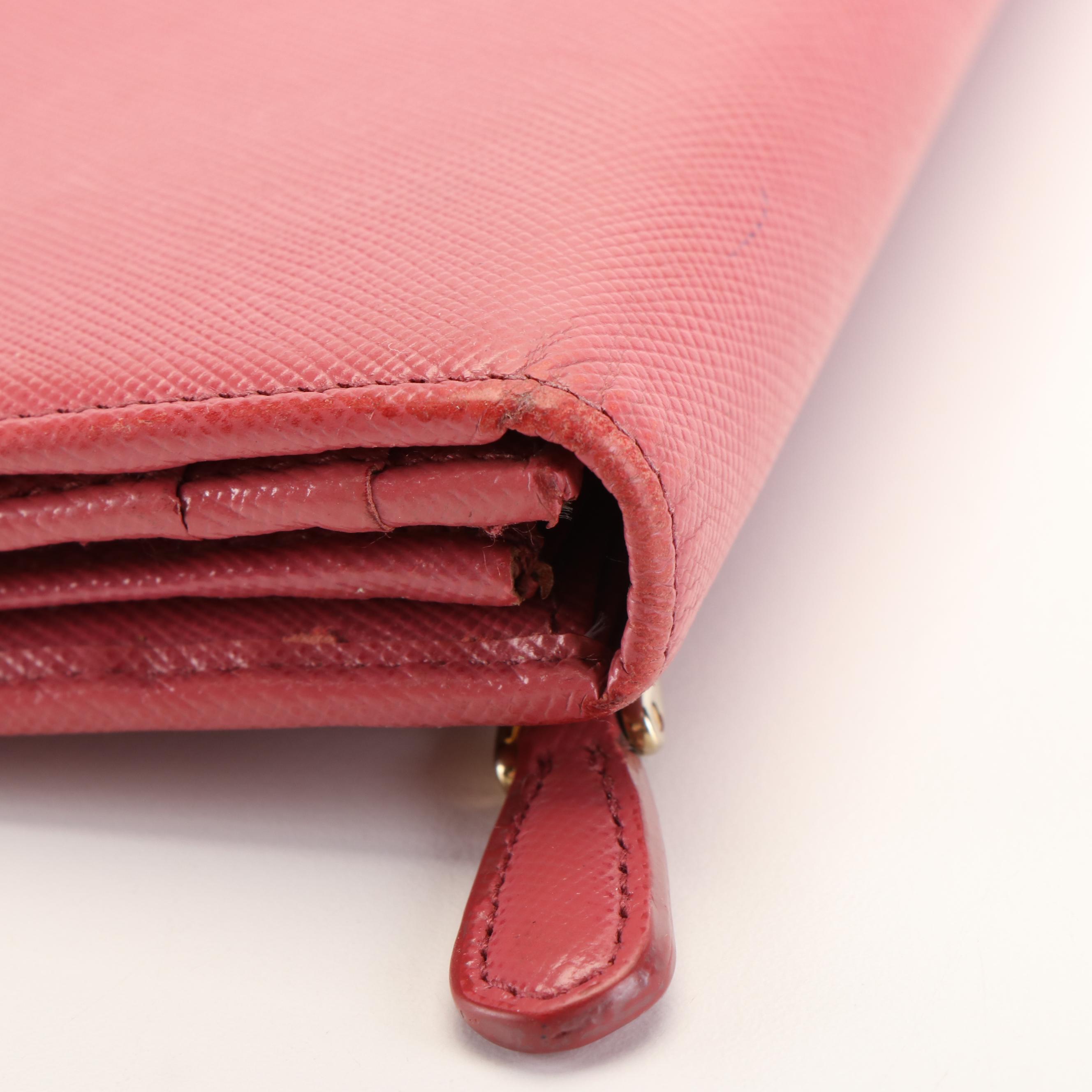 Prada Pink Saffiano Lux Leather Flap  Continental Wallet