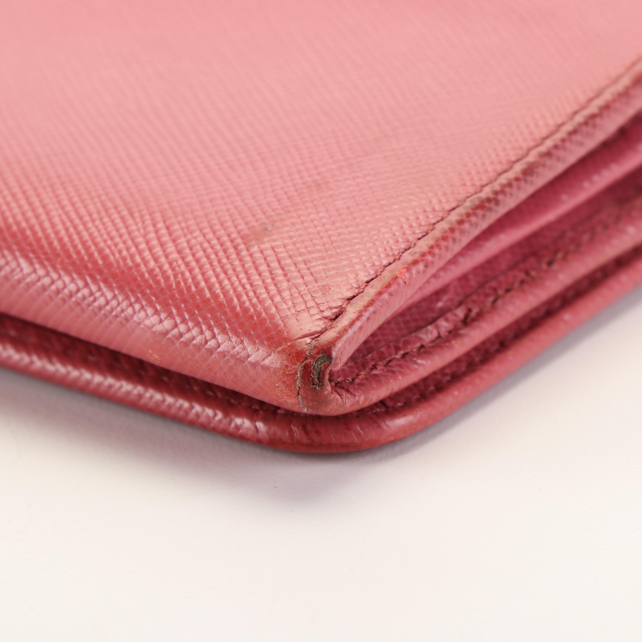 Prada Pink Saffiano Lux Leather Flap  Continental Wallet