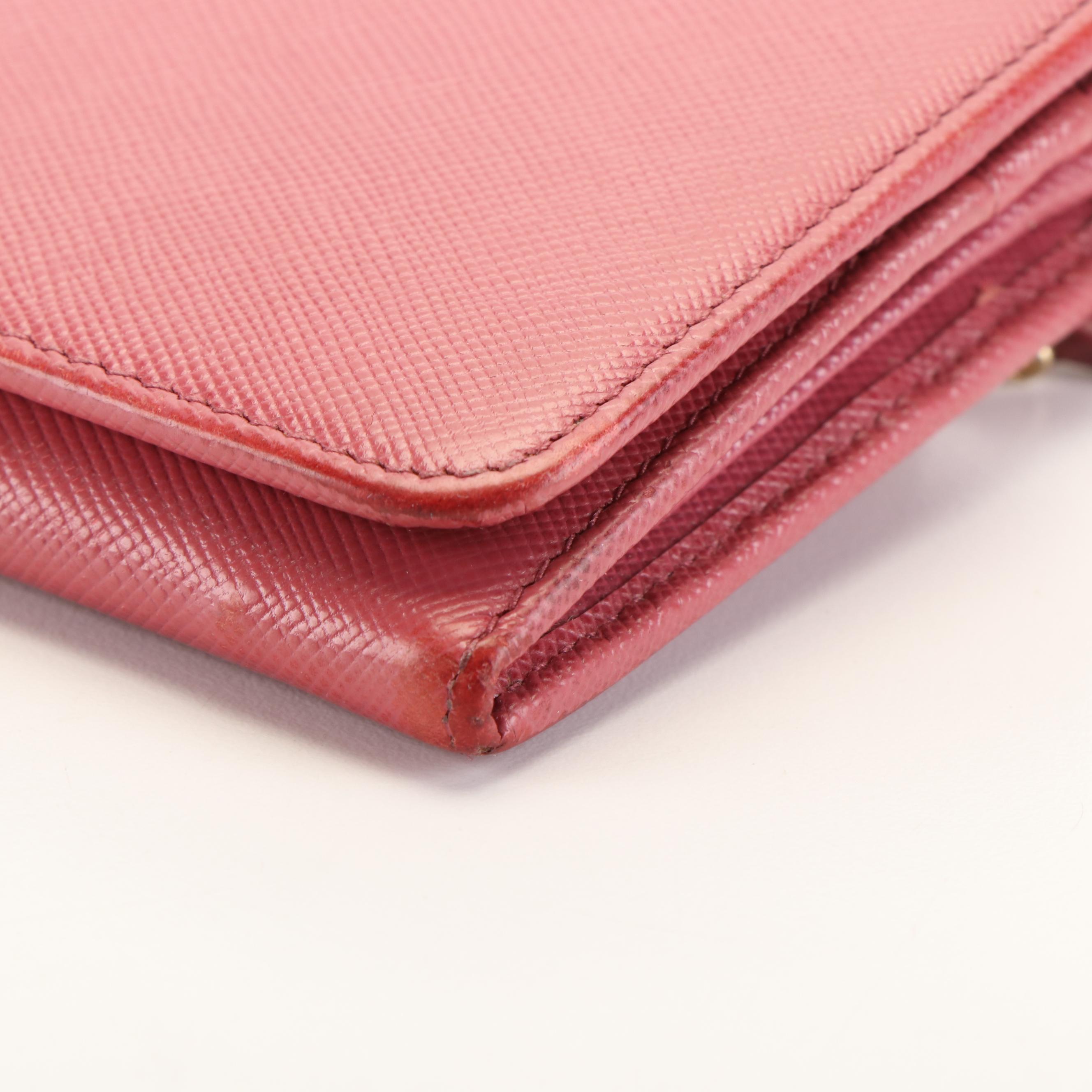 Prada Pink Saffiano Lux Leather Flap  Continental Wallet