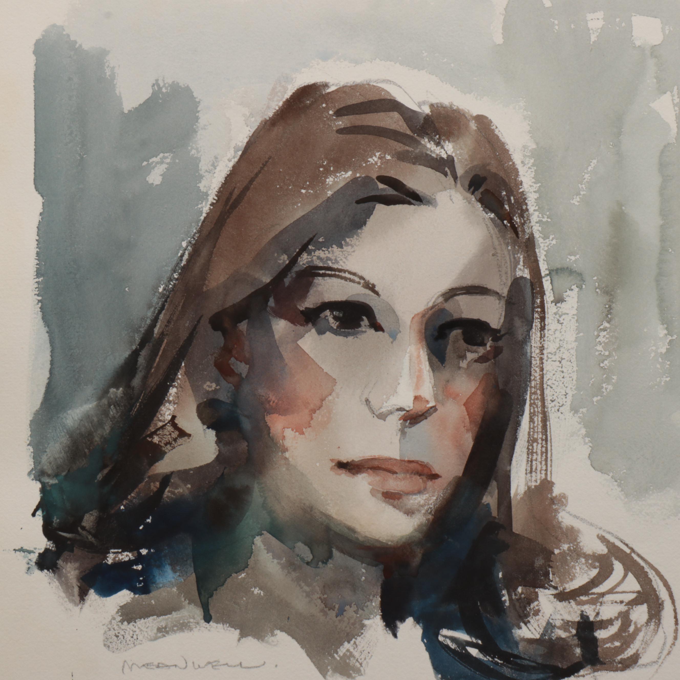 Jack Meanwell Watercolor Portrait Painting of Woman