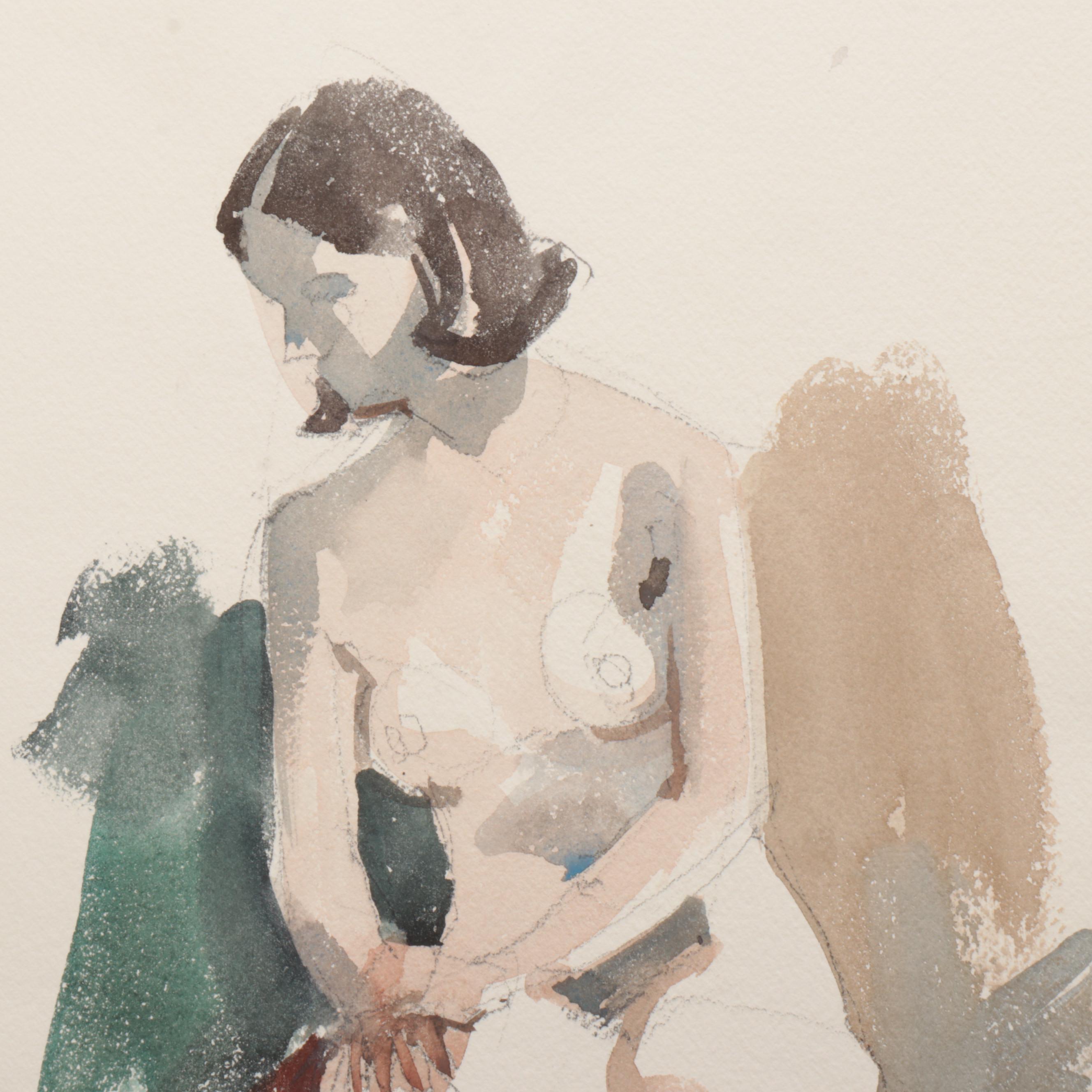 Jack Meanwell Watercolor Figure Painting of Seated Nude