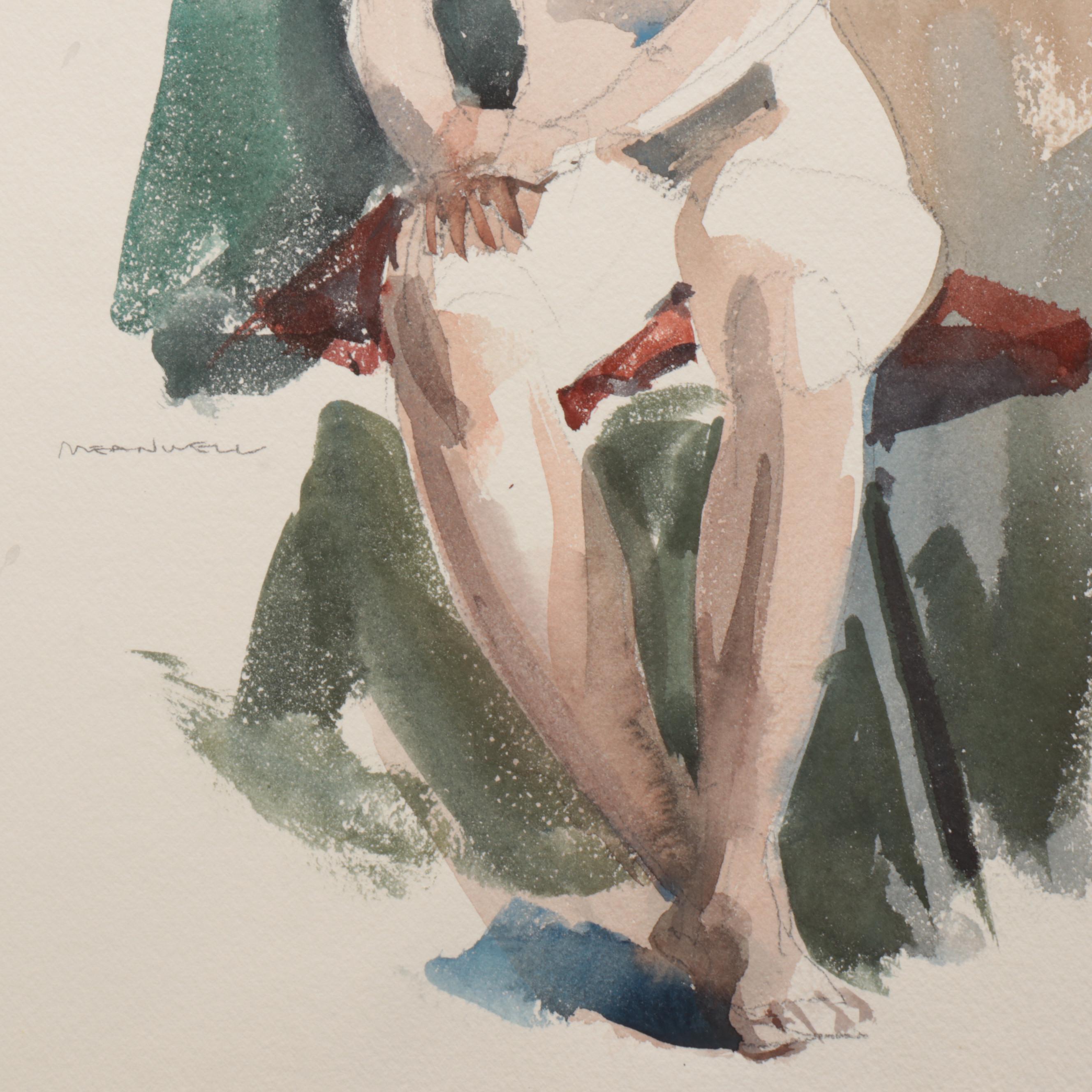 Jack Meanwell Watercolor Figure Painting of Seated Nude