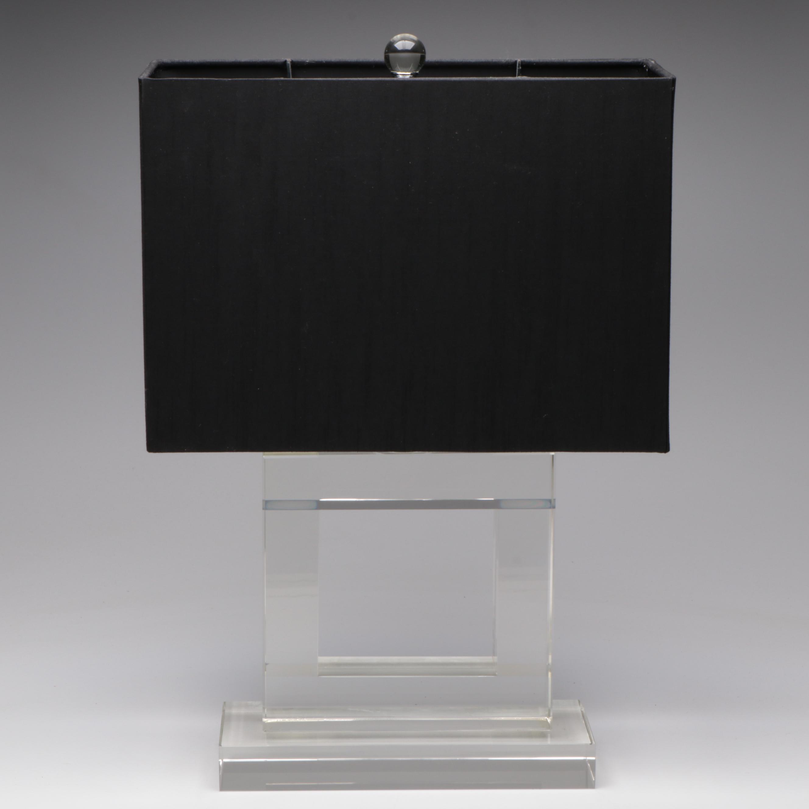 West Elm Style Square Glass Table Lamp with Black Fabric Shade, Glass Finial