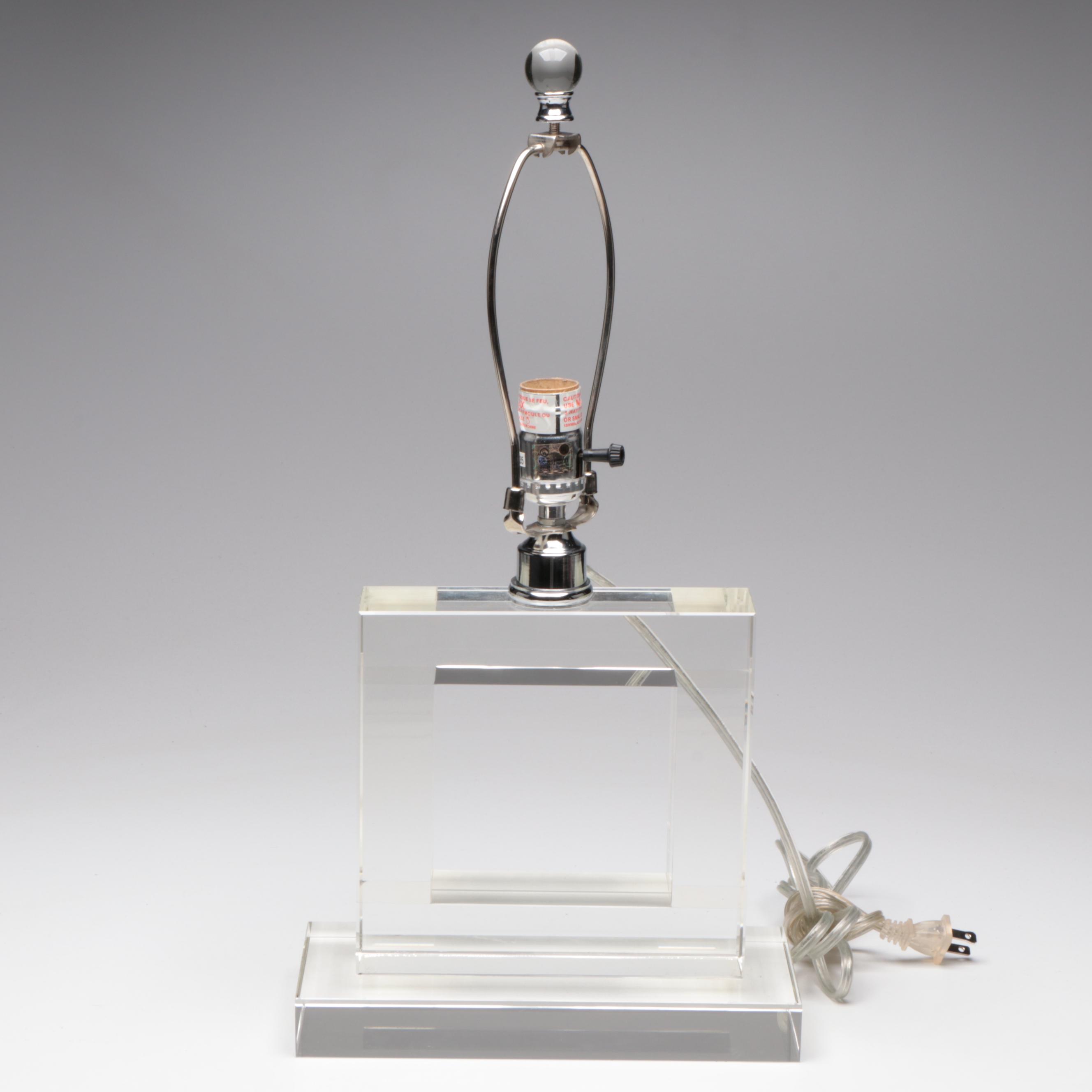 West Elm Style Square Glass Table Lamp with Black Fabric Shade, Glass Finial