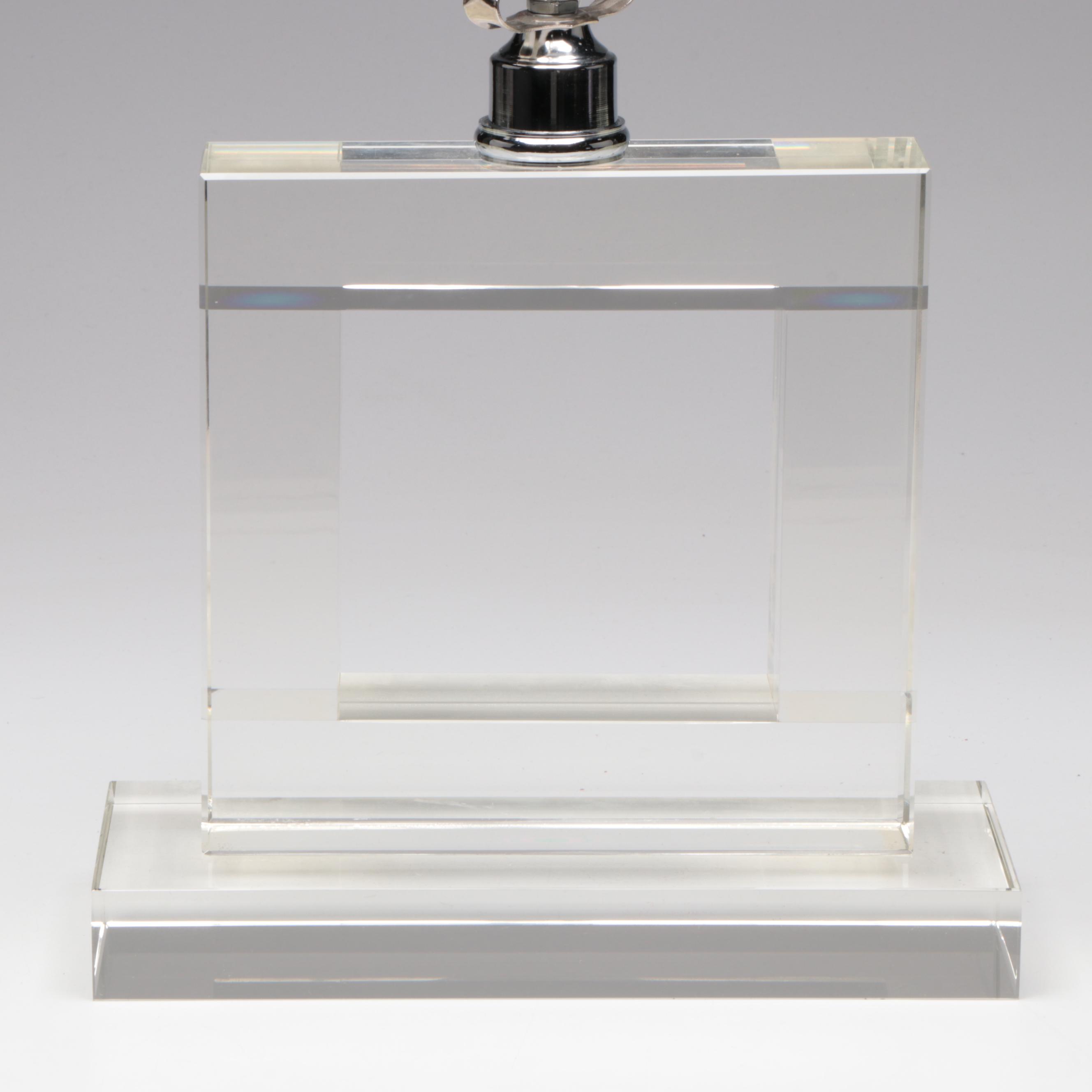 West Elm Style Square Glass Table Lamp with Black Fabric Shade, Glass Finial