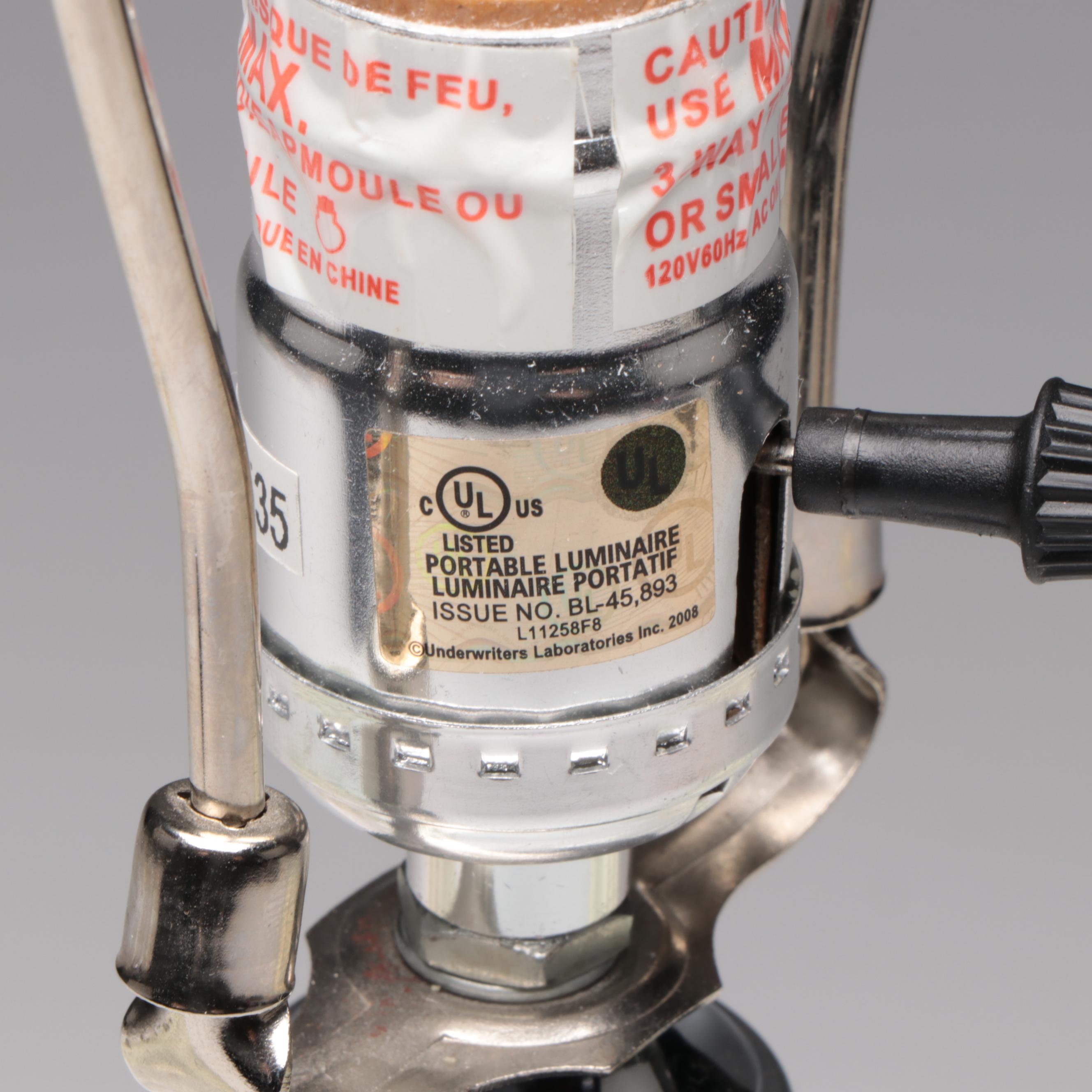 West Elm Style Square Glass Table Lamp with Black Fabric Shade, Glass Finial