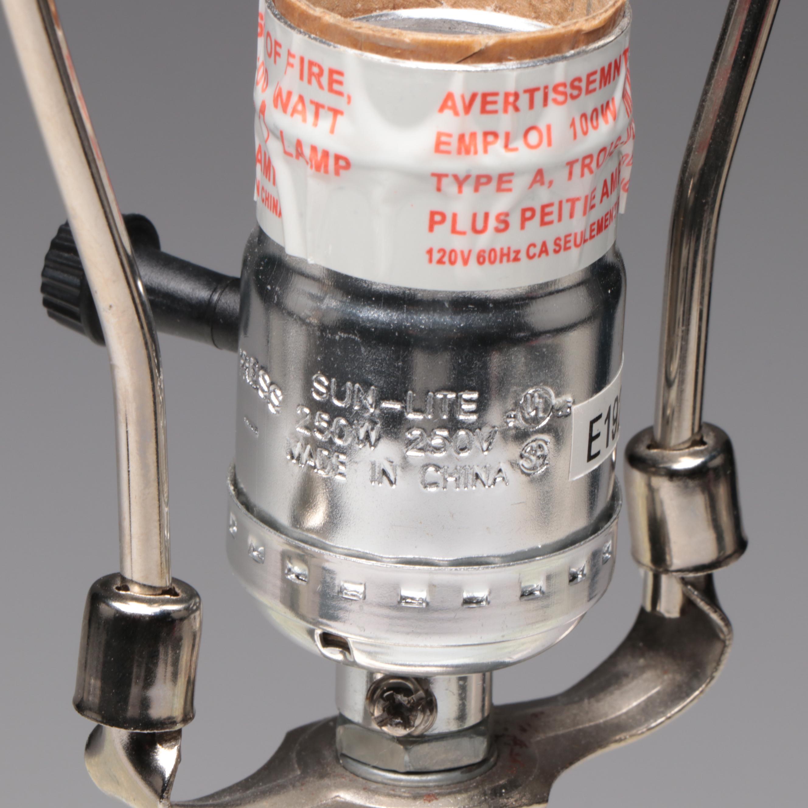 West Elm Style Square Glass Table Lamp with Black Fabric Shade, Glass Finial