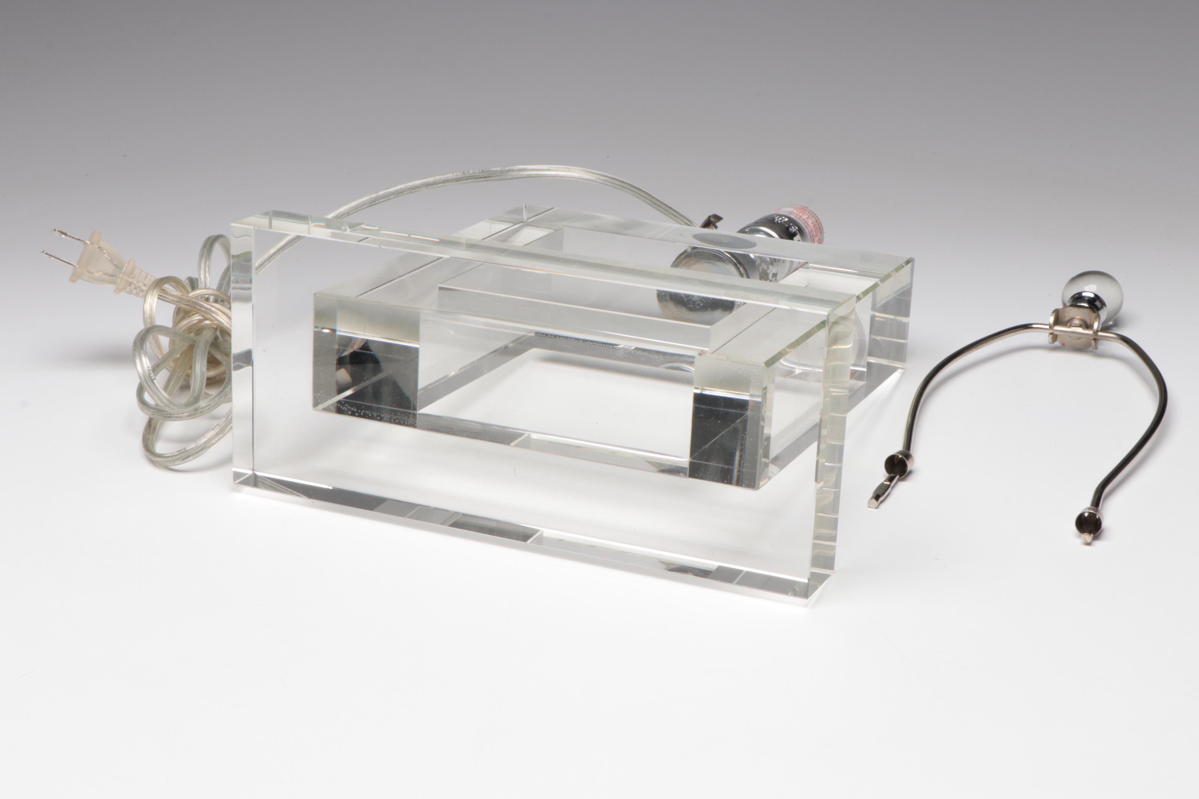 West Elm Style Square Glass Table Lamp with Black Fabric Shade, Glass Finial