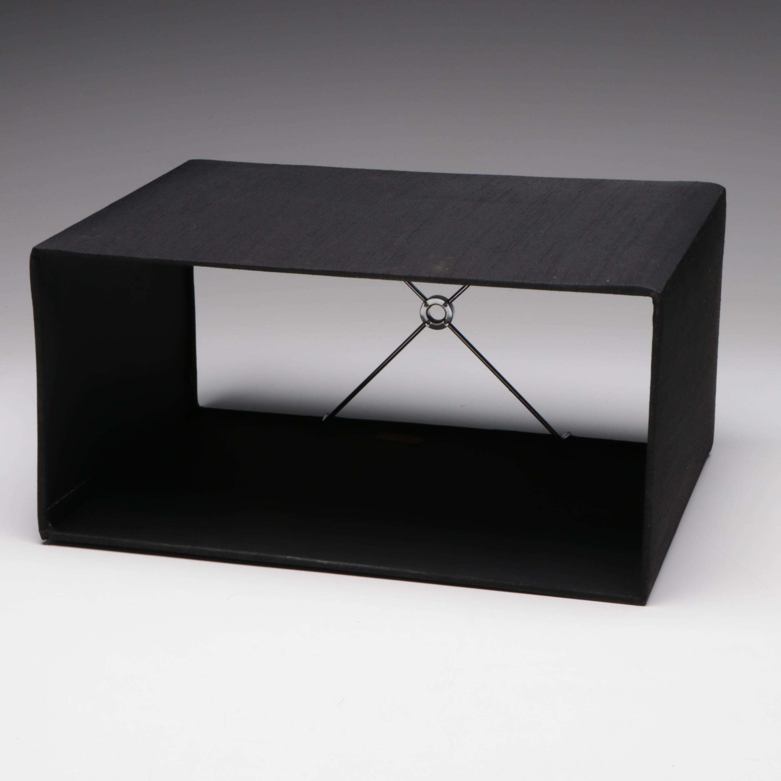 West Elm Style Square Glass Table Lamp with Black Fabric Shade, Glass Finial