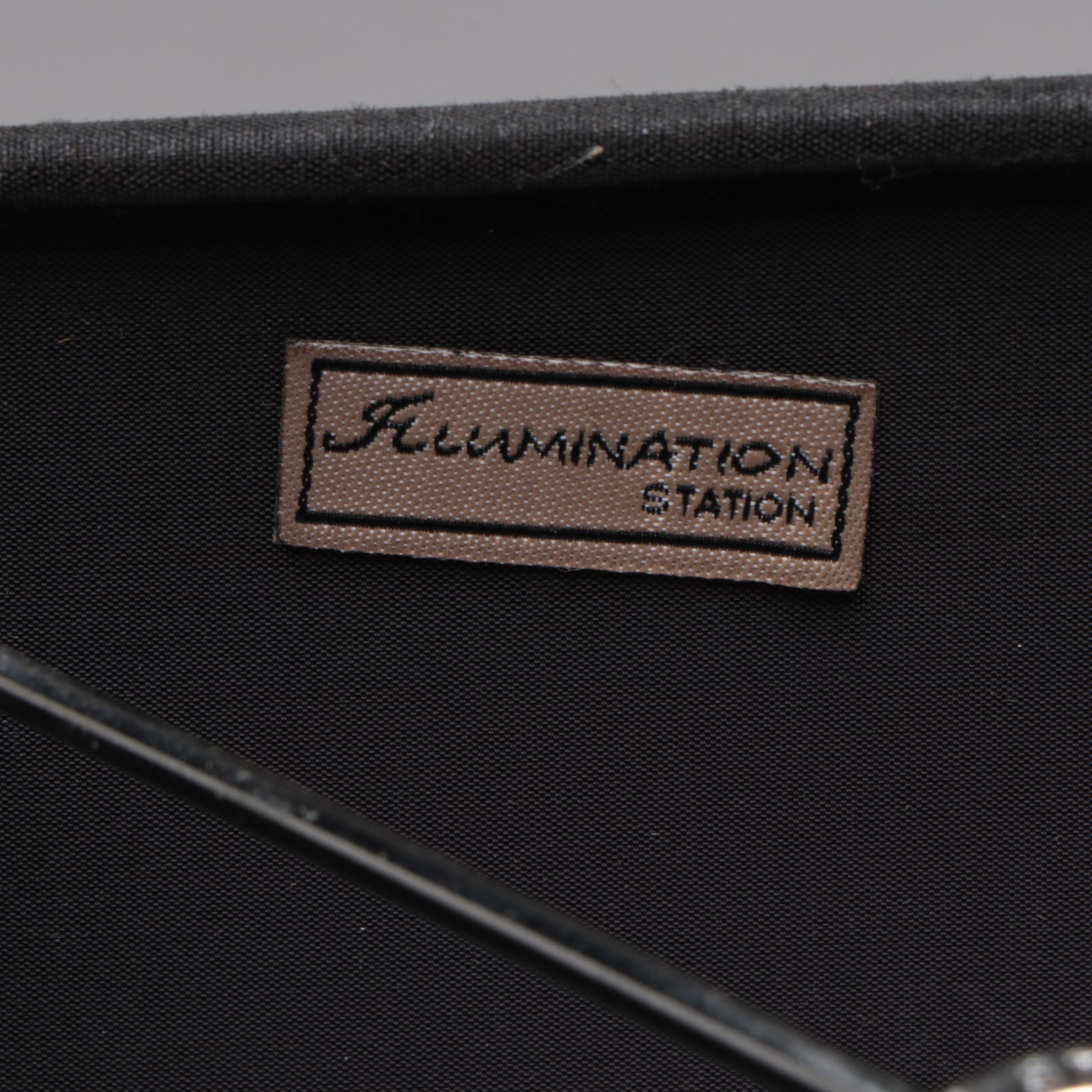 West Elm Style Square Glass Table Lamp with Black Fabric Shade, Glass Finial