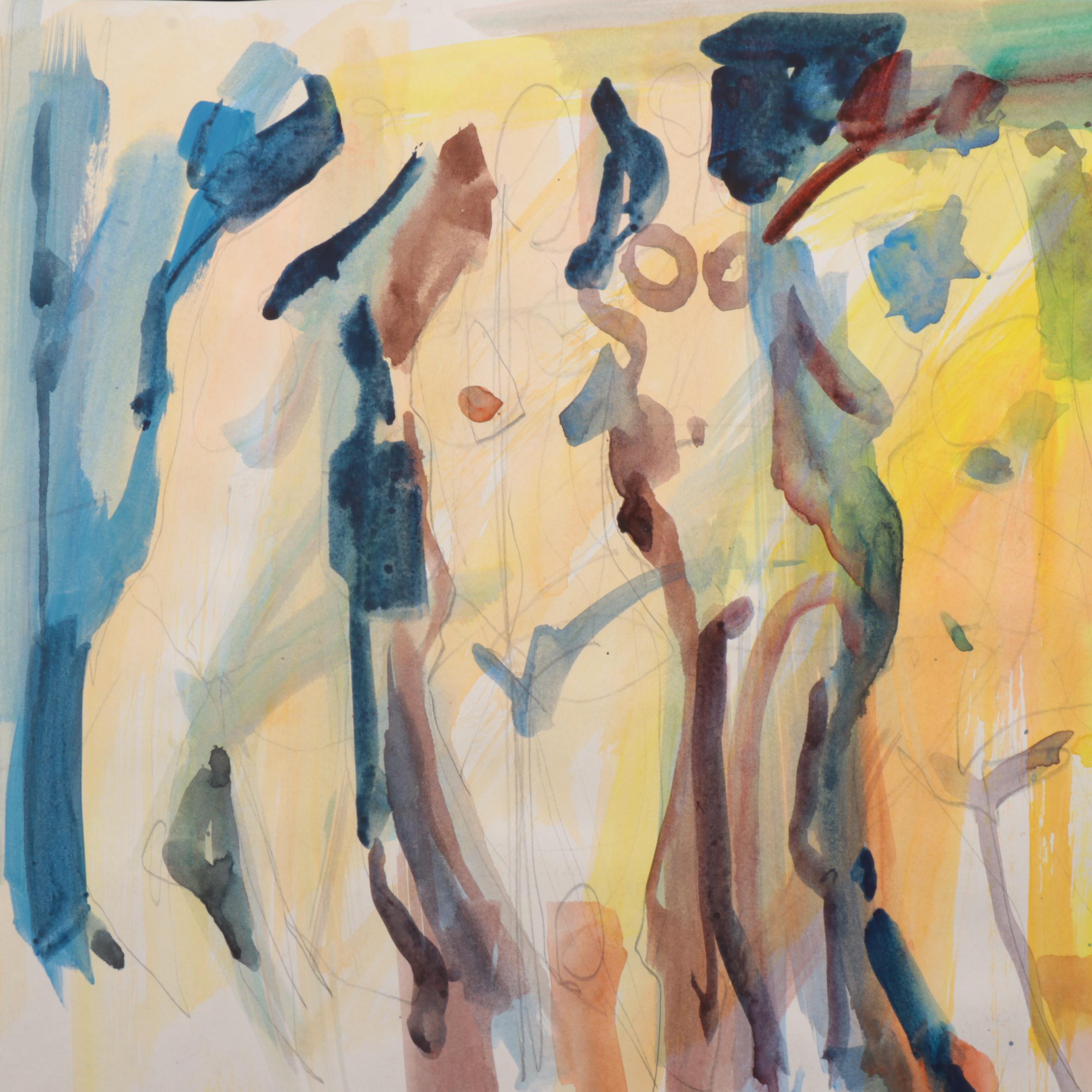 Jack Meanwell Figurative Watercolor Painting, Late 20th Century