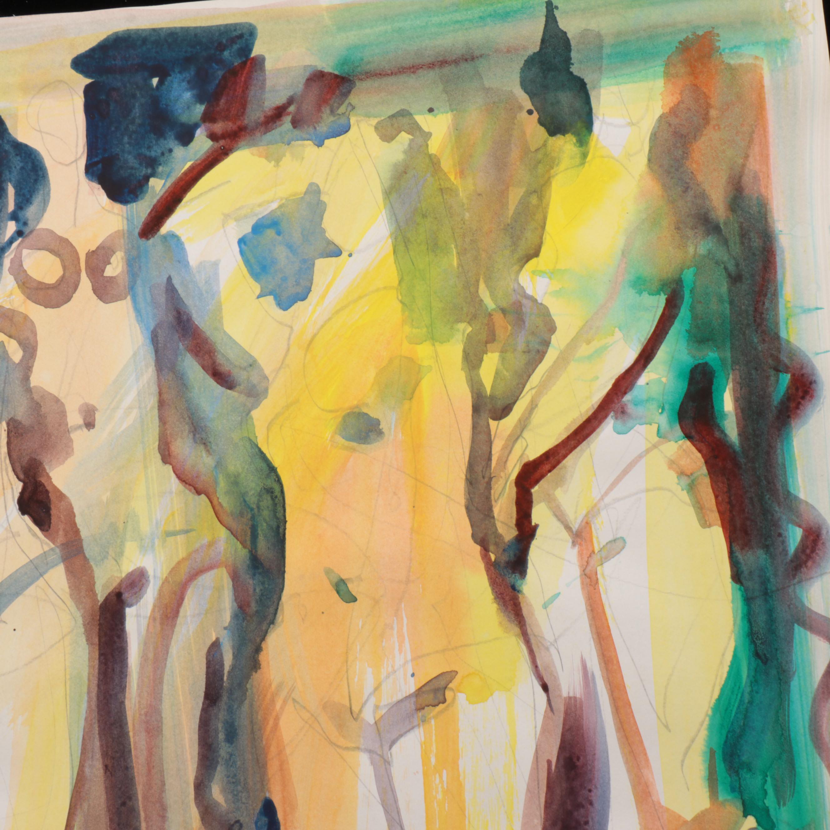 Jack Meanwell Figurative Watercolor Painting, Late 20th Century