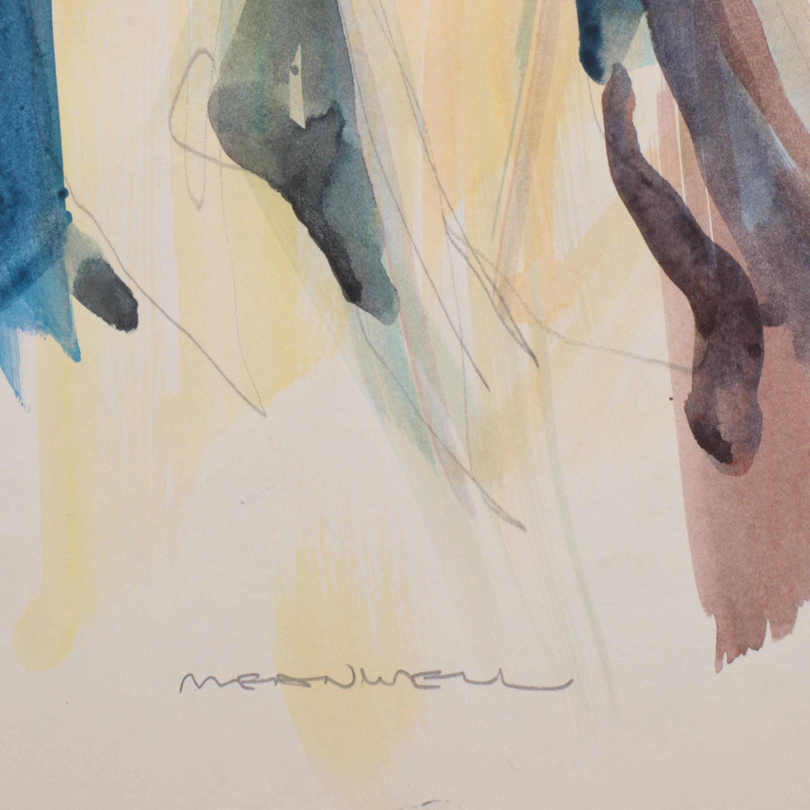 Jack Meanwell Figurative Watercolor Painting, Late 20th Century