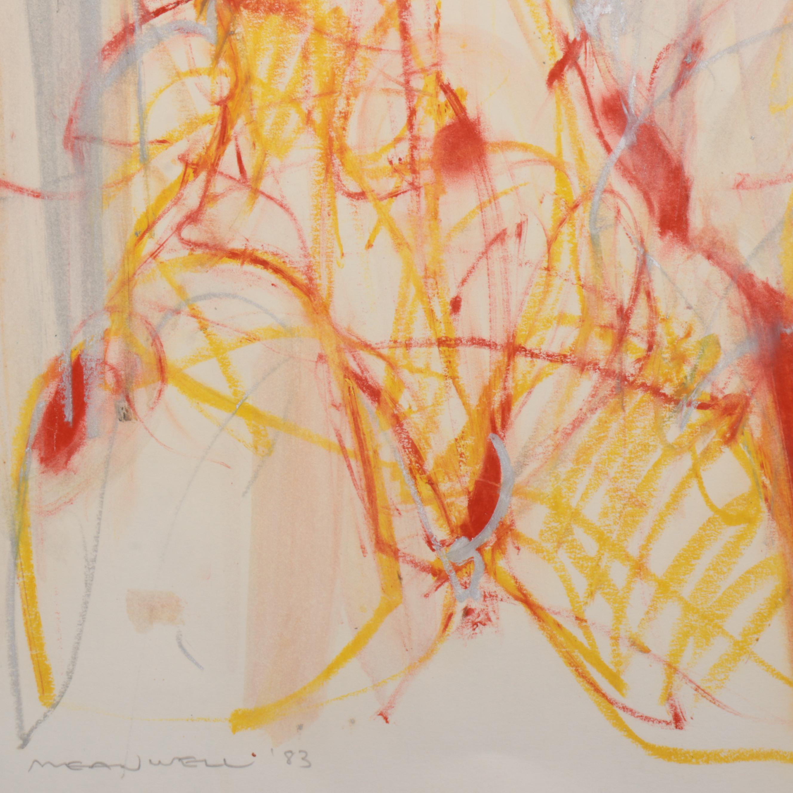 Jack Meanwell Expressionist Oil Pastel Figure Drawing, 1983