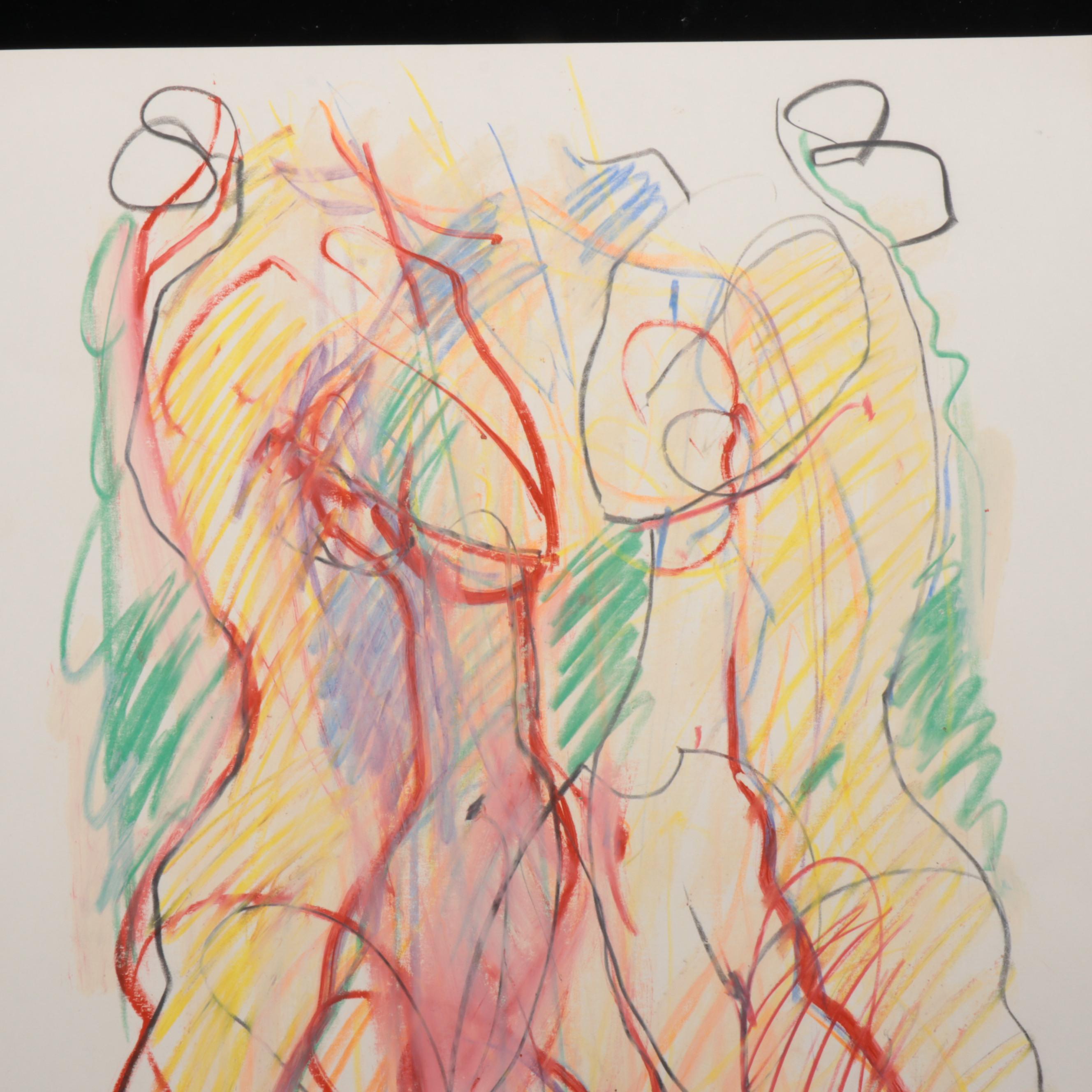 Jack Meanwell Figurative Oil Pastel Drawing, 1982