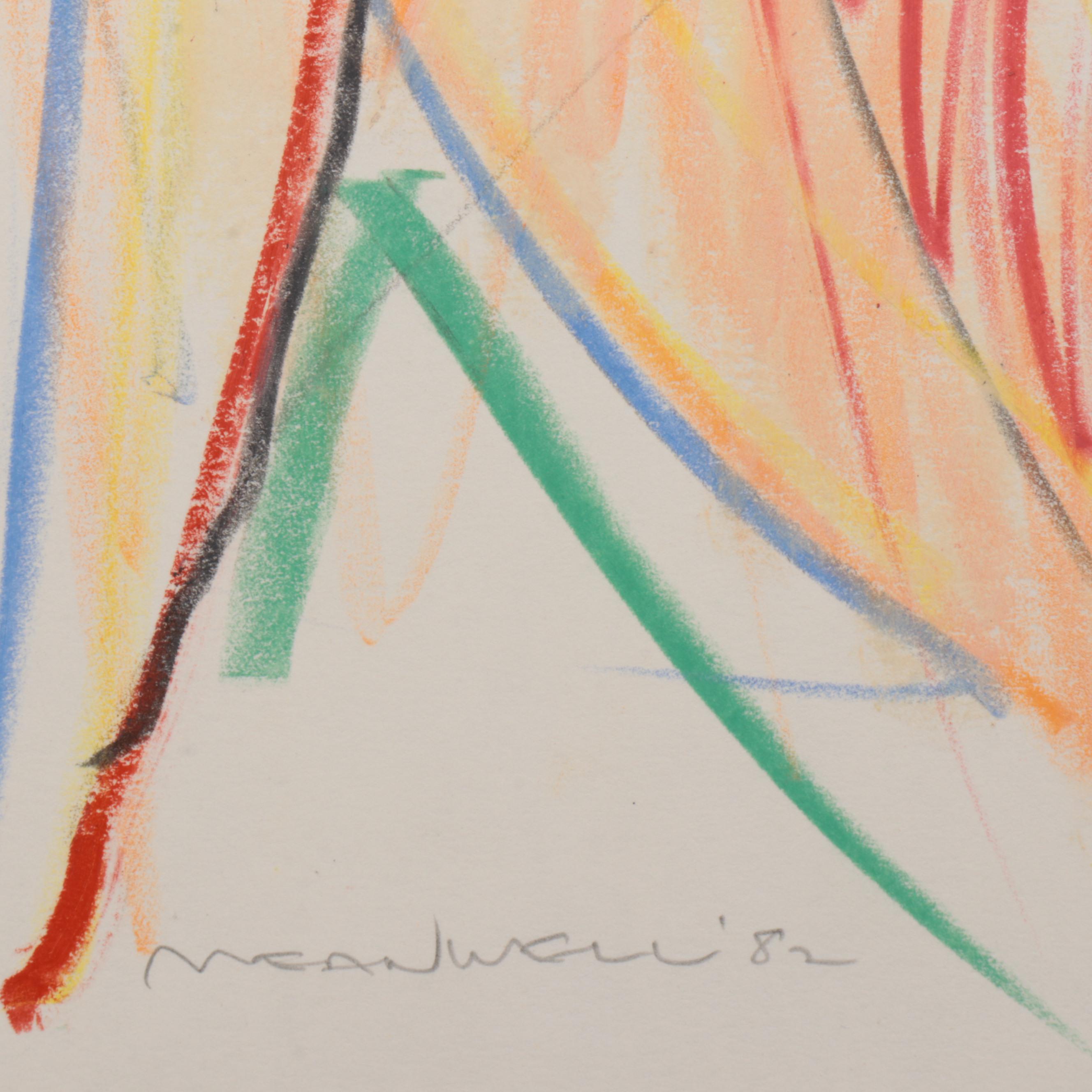 Jack Meanwell Figurative Oil Pastel Drawing, 1982