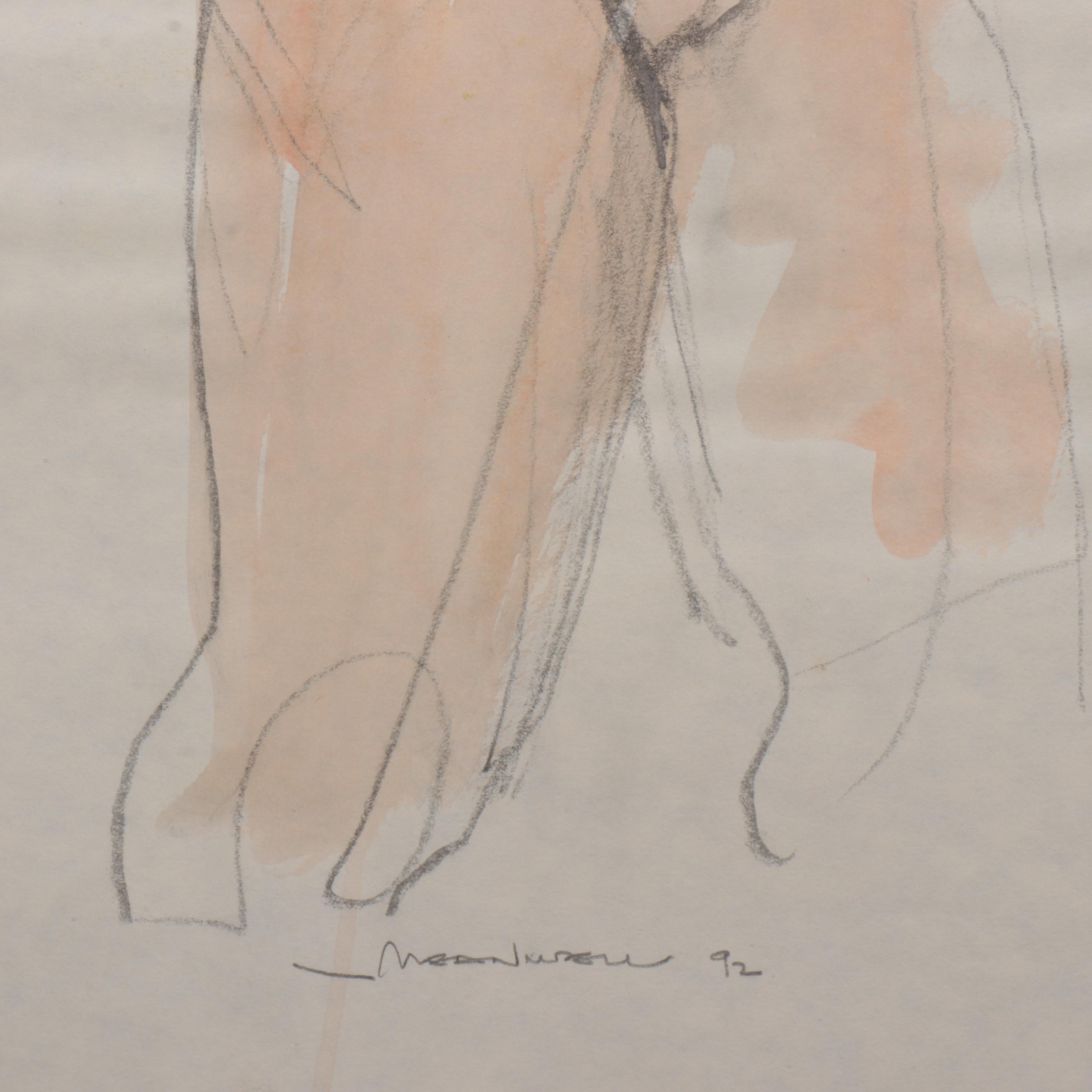 Jack Meanwell Figurative Mixed Media Painting, 1992